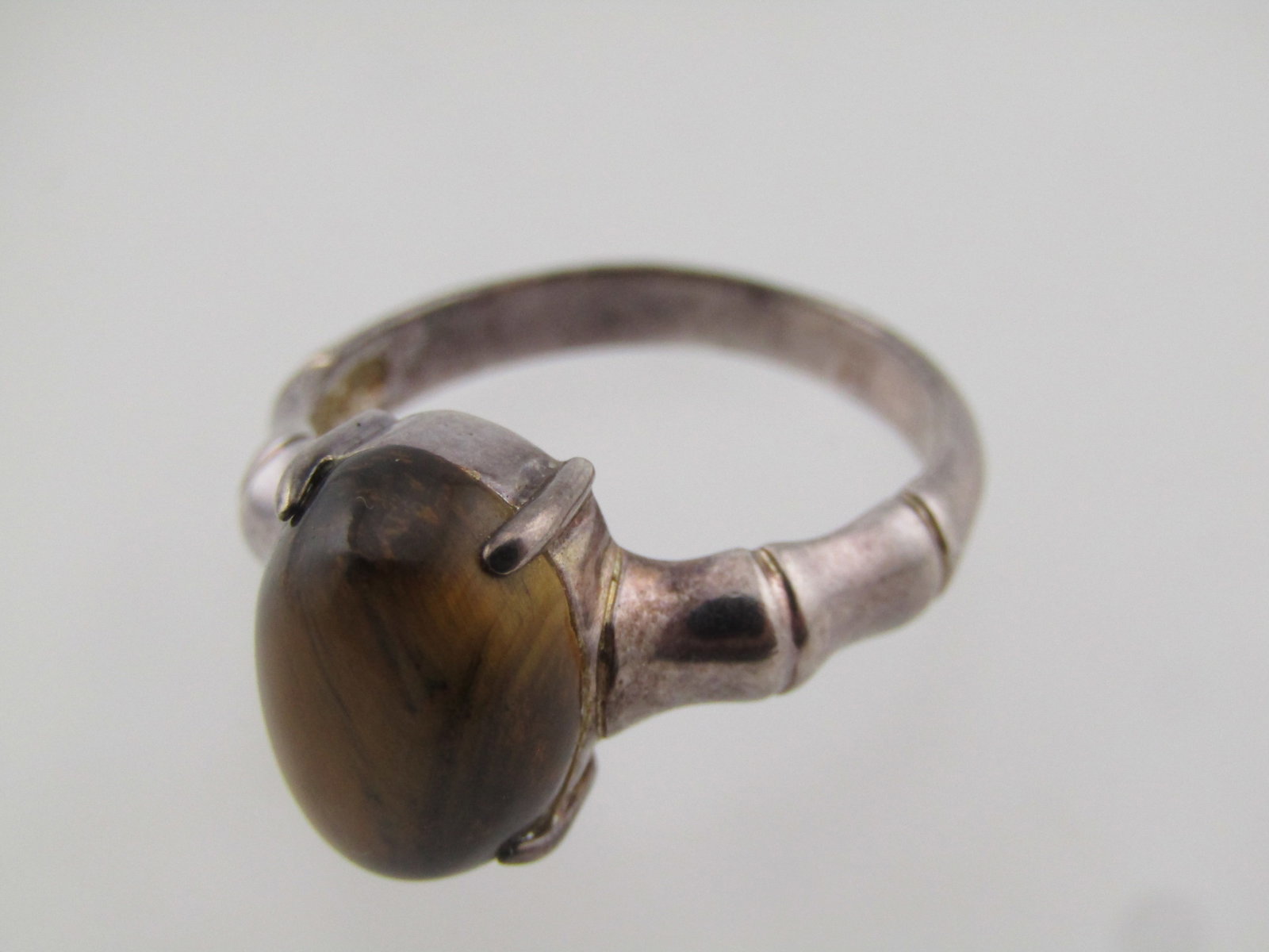 Vintage Sterling Tiger's Eye Bamboo Band Ring, Sz. 10.25, 1980's-1990's - 5
