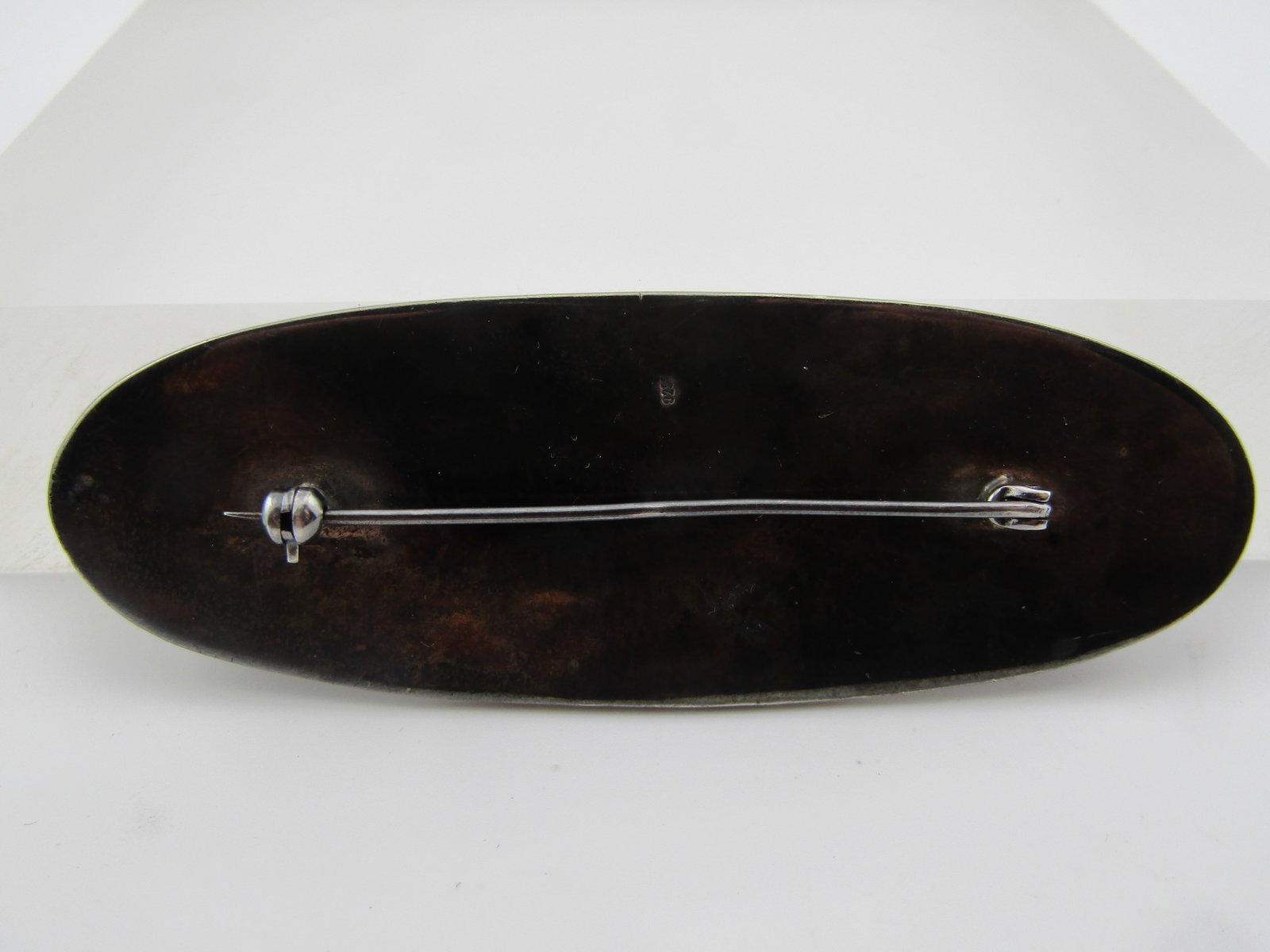Vintage Sterling Onyx Marcasite Oval Brooch, 3", 1980's - 4