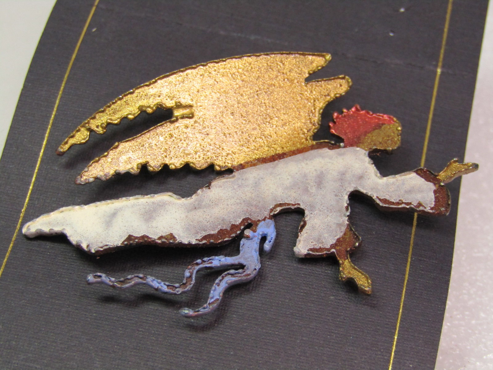 Enamel Painted Copper Angel Brooch, Gina Napa Valley New on Card - 3