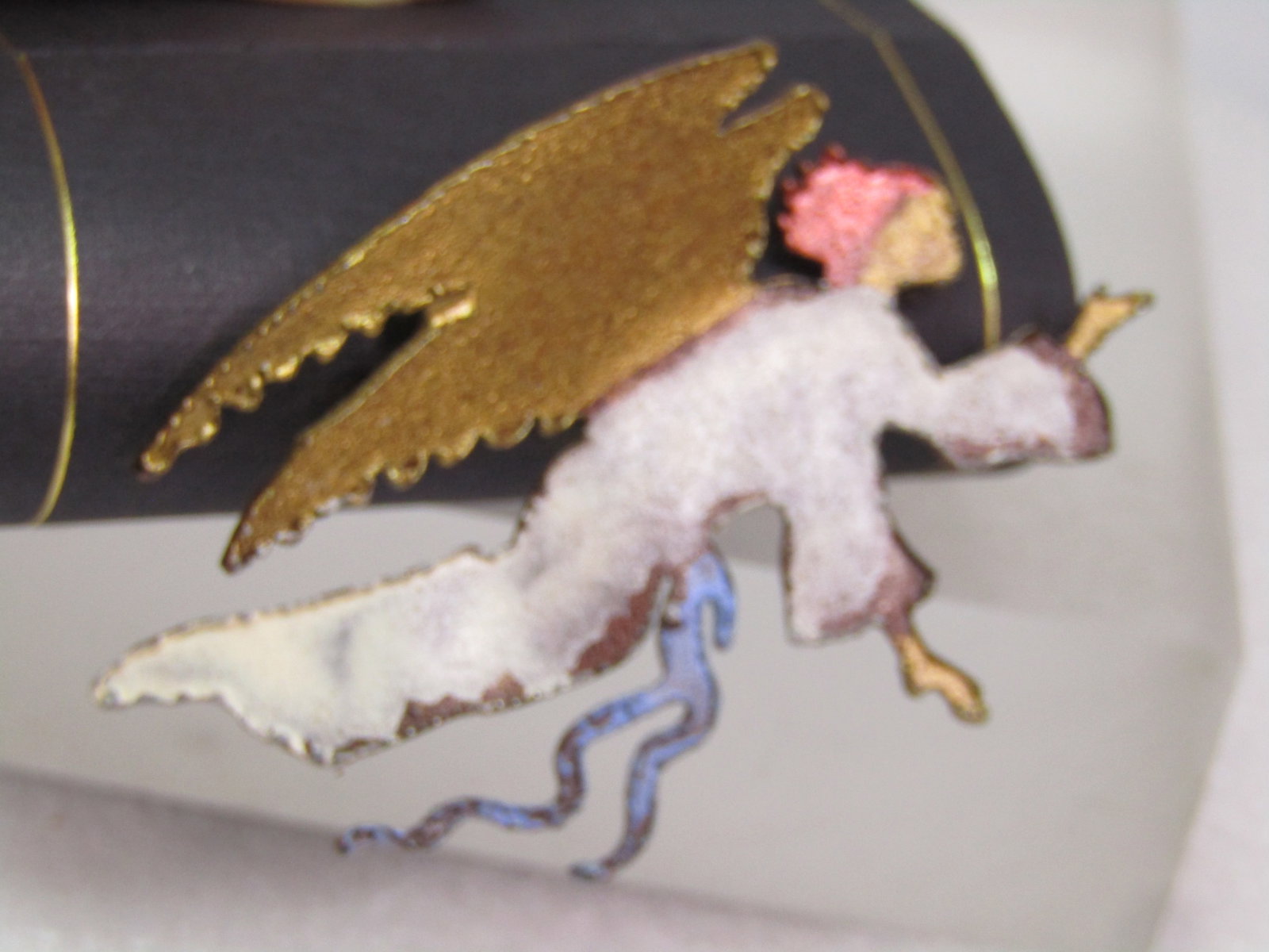 Enamel Painted Copper Angel Brooch, Gina Napa Valley New on Card - 5