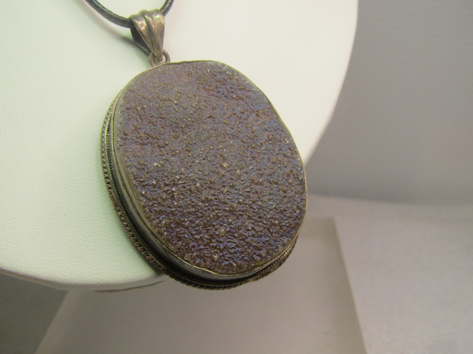 Vintage Sterling Druzy Quartz Necklace, 1970's-1980's, 24"-26" - 2