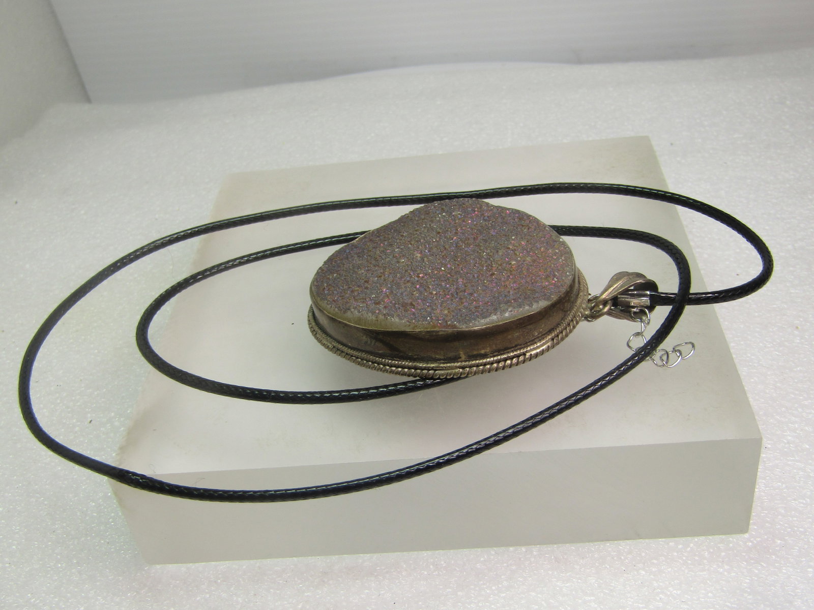 Vintage Sterling Druzy Quartz Necklace, 1970's-1980's, 24"-26" - 5