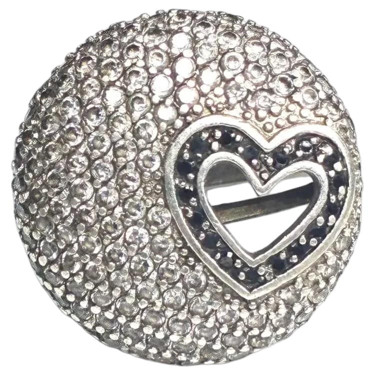 Estate Oversized Sterling Silver Round Pave Heart Cutout Ring: Title: Estate Oversized Sterling Silver Round Pave Heart Cutout Ring Description: Estate Oversized Sterling Silver Round Pave Heart Cutout Ring Hallmarked: 925 China Weighs: 9.2 grams US Ring Size: