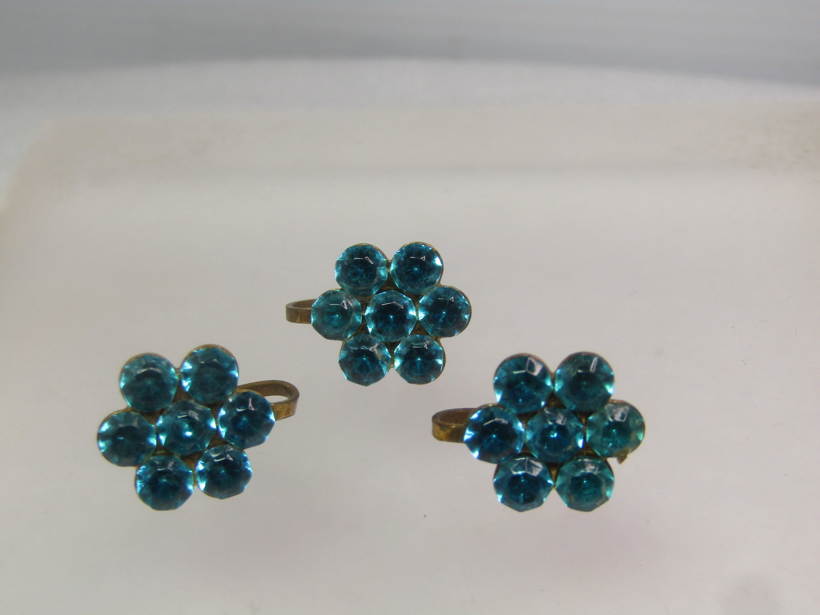 Vintage Aqua Rhinestone Blossom Earrings, Screwback (3 pieces), 1940's-1950's - 2