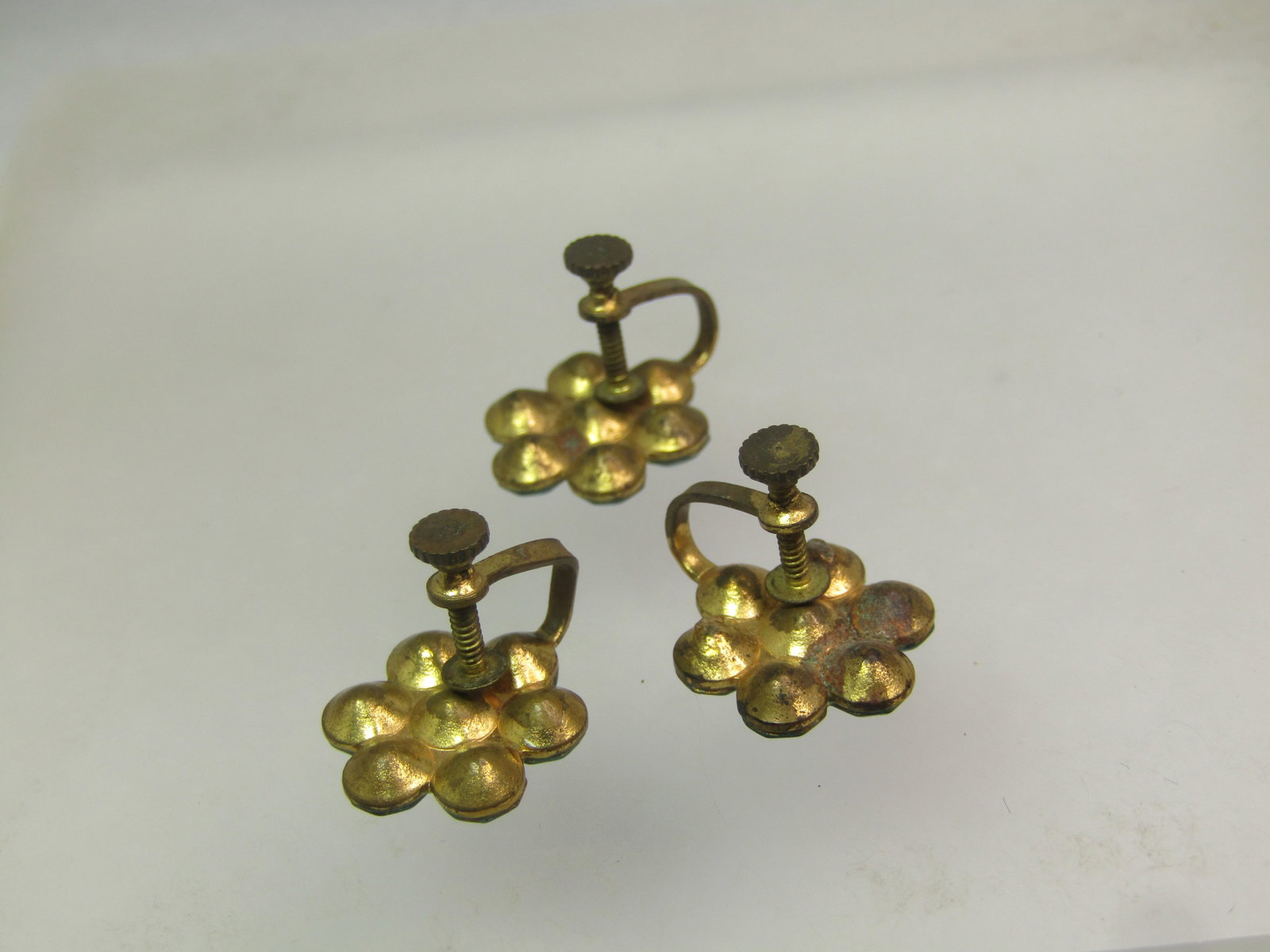 Vintage Aqua Rhinestone Blossom Earrings, Screwback (3 pieces), 1940's-1950's - 3