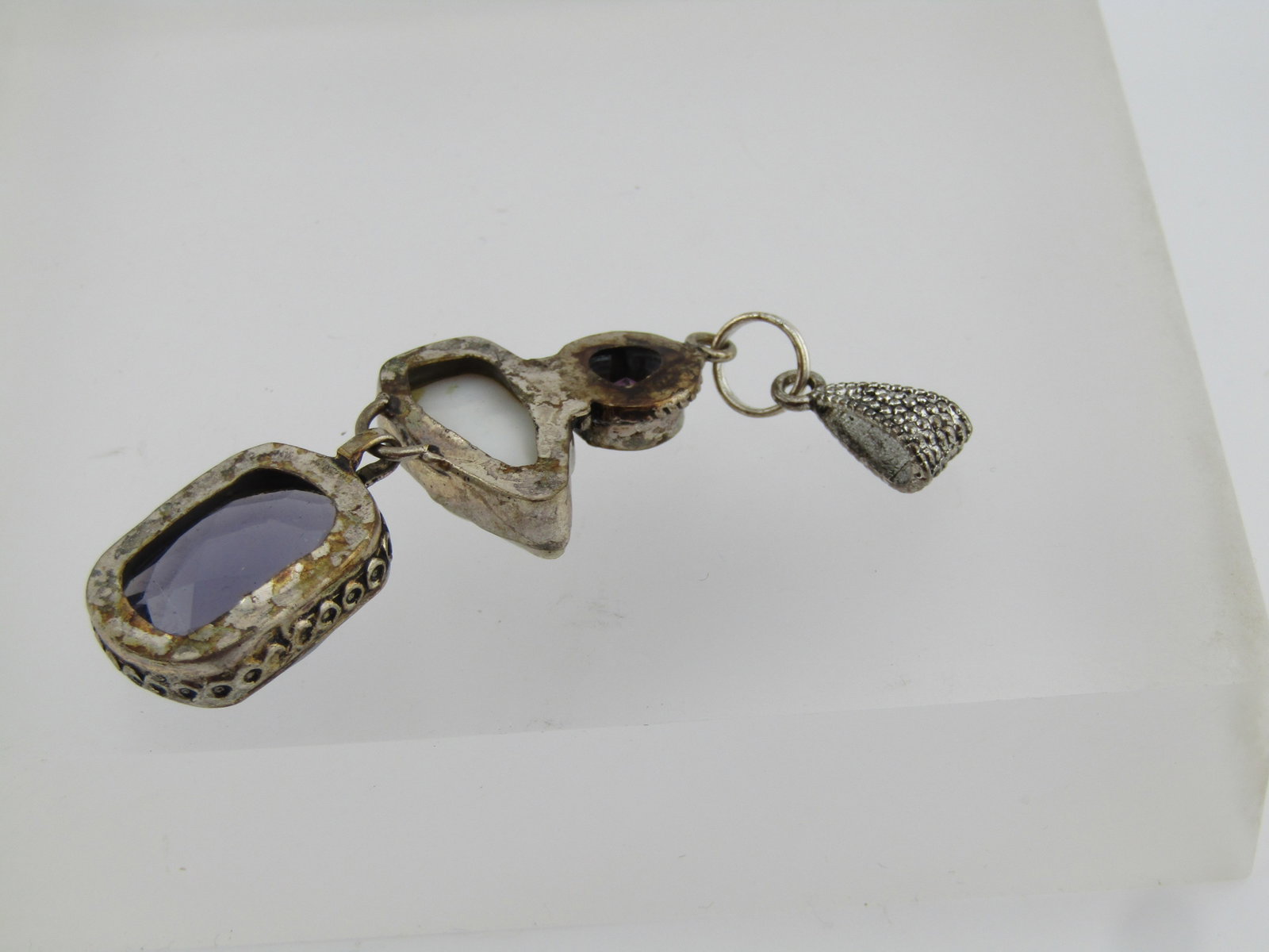 Silver Plated Pearl, Purple Glass Drop Pendant, 1980's-1990's - 4