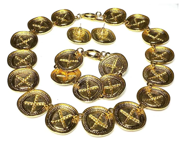 Vintage Park Lane Criss Cross Black Enamel Gold Tone Necklace, Bracelet, and Earring Set - 3