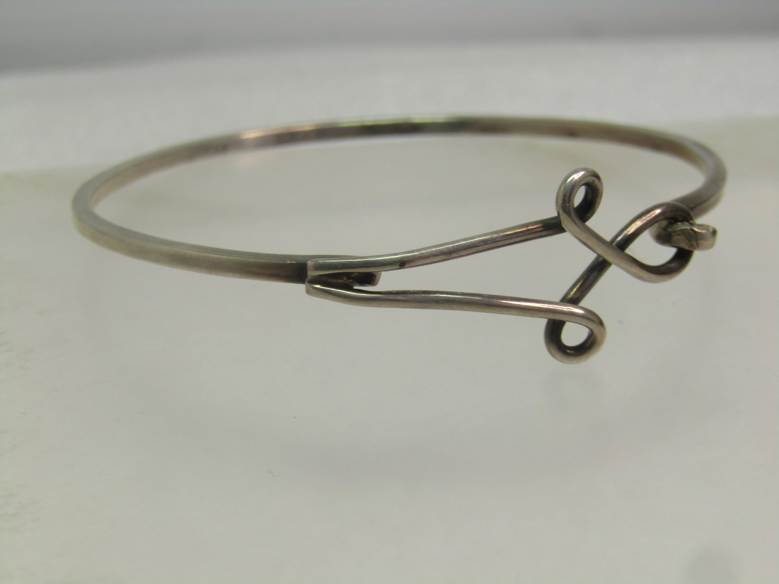 Vintage Sterling Curved Bangle Top Locking Bracelet, Mexico, Signed . 7", 1970's - 2