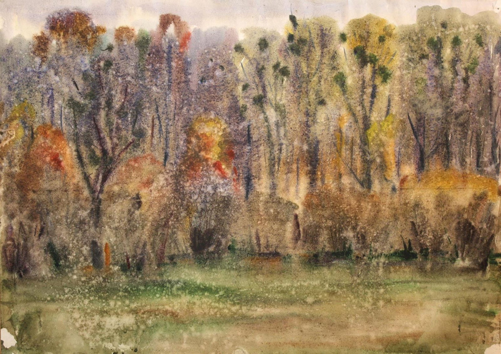 Unidentified (Ukrainian artist), "Autumn forest", watercolor on paper: Title: Unidentified (Ukrainian artist), "Autumn forest", watercolor on paper Description: ARTIST: Unidentified Artist TITLE: "Autumn forest" SIZE: 43 x 61 cm, (17 x 24 in.) MEDIUM: watercolor on