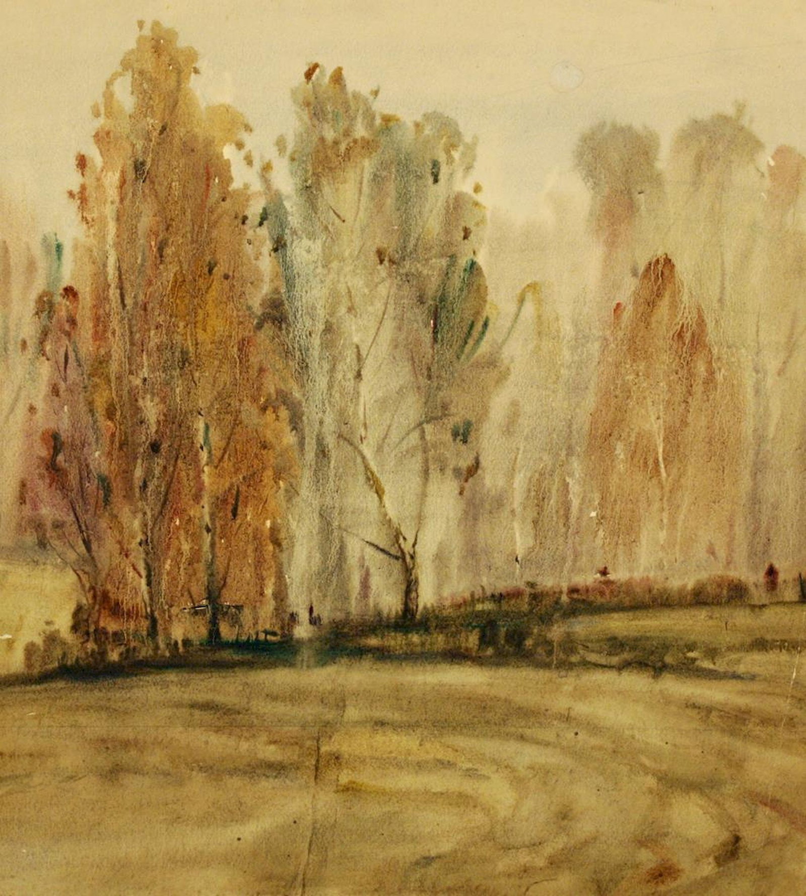 Mynka Olexandr (Ukrainian artist), "Early spring", watercolor on paper: Title: Mynka Olexandr (Ukrainian artist), "Early spring", watercolor on paper Description: ARTIST: Mynka Olexandr Fedorovich, Ukrainian artist TITLE: "Early spring" SIZE: 41 x 37 cm, (16 1/4 x 14 2/4