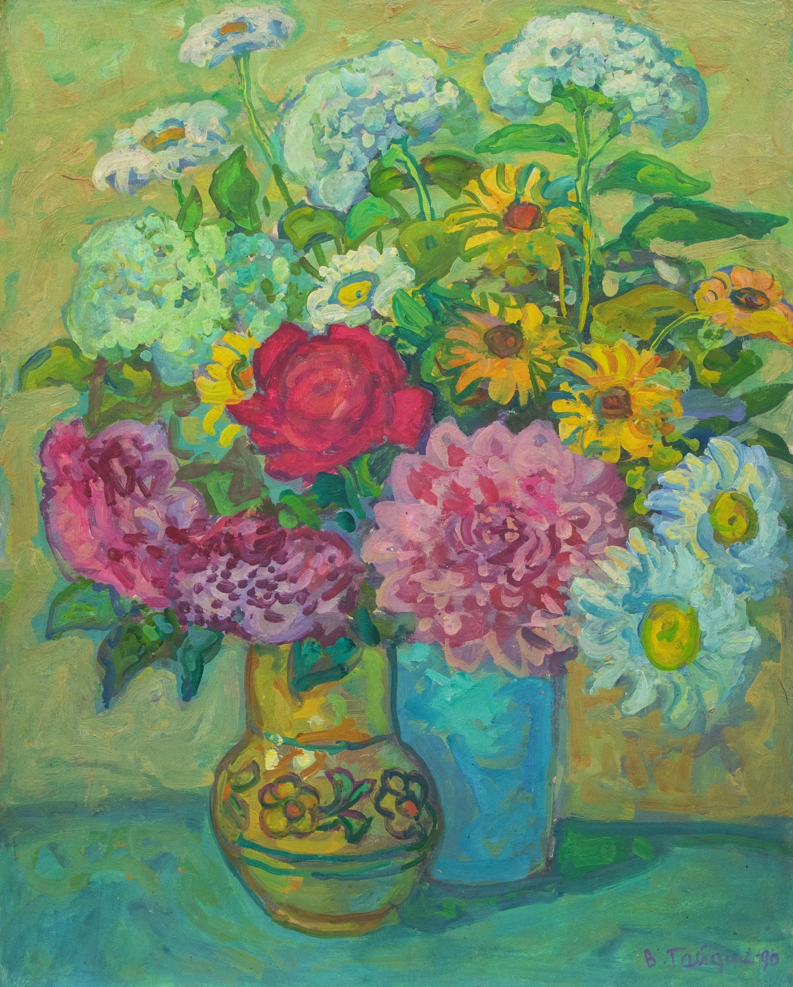 Gaiduk Viktor (Ukrainian artist), "Summer flowers", oil on cardboard: Title: Gaiduk Viktor (Ukrainian artist), "Summer flowers", oil on cardboard Description: ARTIST: Gaiduk Viktor Kyryllovych, Ukrainian artist TITLE: "Summer flowers" SIZE: 40 x 50 cm, (15 3/4 x 19 3/4 