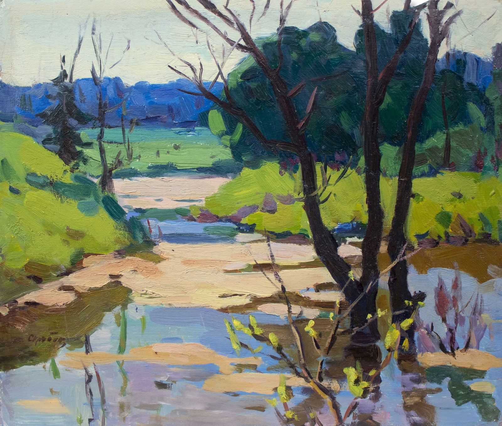 Skryabin Petro (Ukrainian artist), "Overgrown pond", oil on cardboard: Title: Skryabin Petro (Ukrainian artist), "Overgrown pond", oil on cardboard Description: ARTIST: Skryabin Petro Dmytrovich, Ukrainian artist TITLE: "Overgrown pond" SIZE: 31 x 36 cm, (12 1/4 x 14 1/4