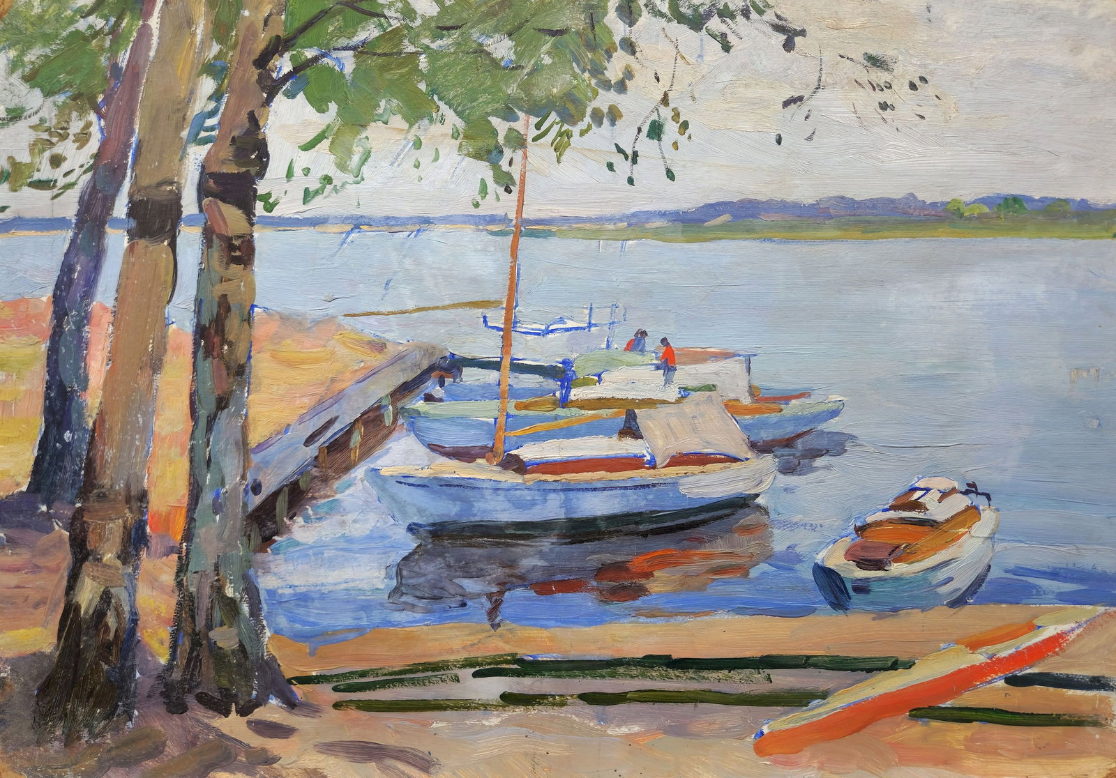 Gantman Moisei (Ukrainian artist), "Boats at the dock", oil on cardboard (1 of 4)