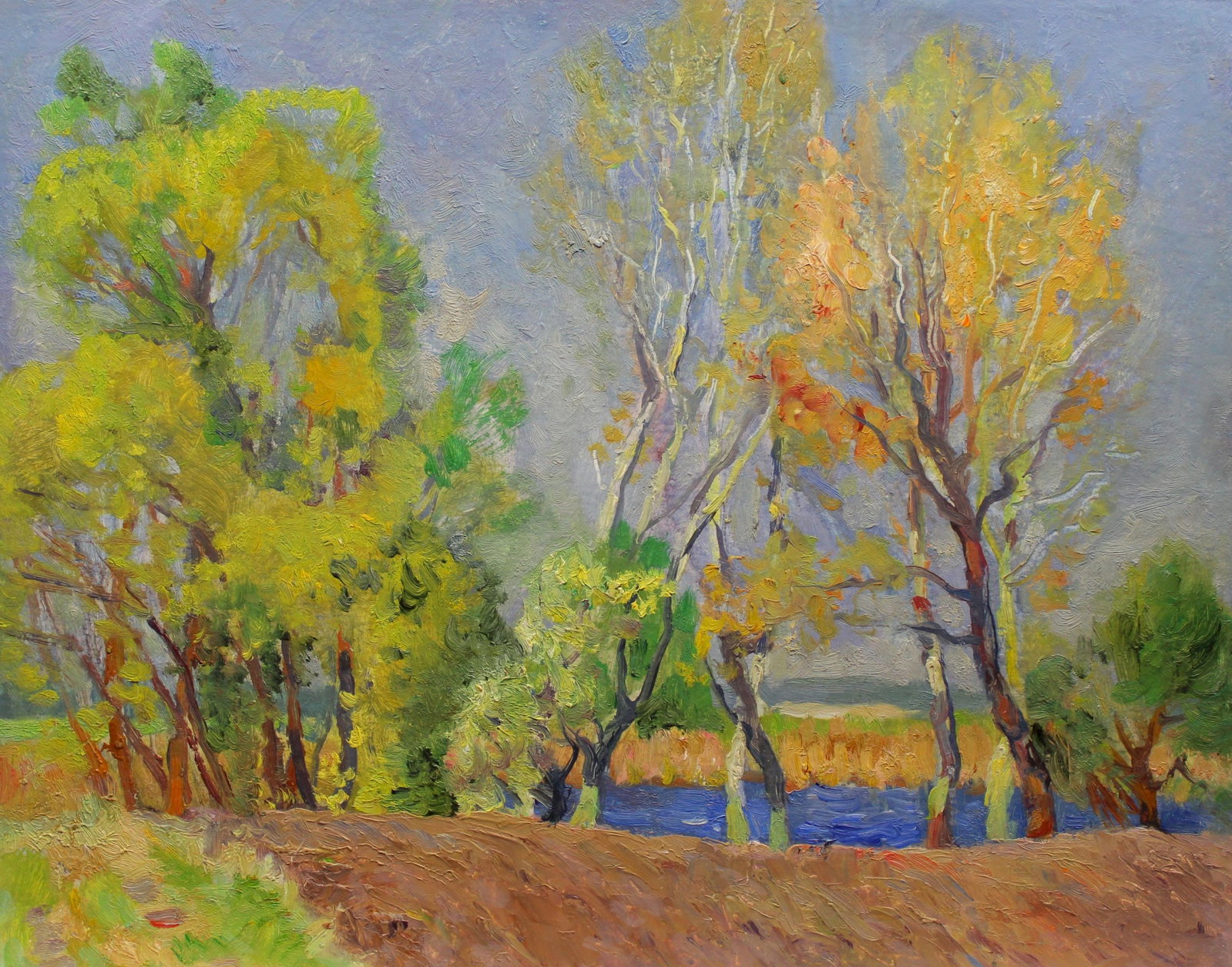 Mynka Olexandr (Ukrainian artist), "Blue water", oil on cardboard: Title: Mynka Olexandr (Ukrainian artist), "Blue water", oil on cardboard Description: ARTIST: Mynka Olexandr Fedorovich, Ukrainian artist TITLE: "Blue water" SIZE: 40 x 50 cm, (15 3/4 x 19 3/4 in.)
