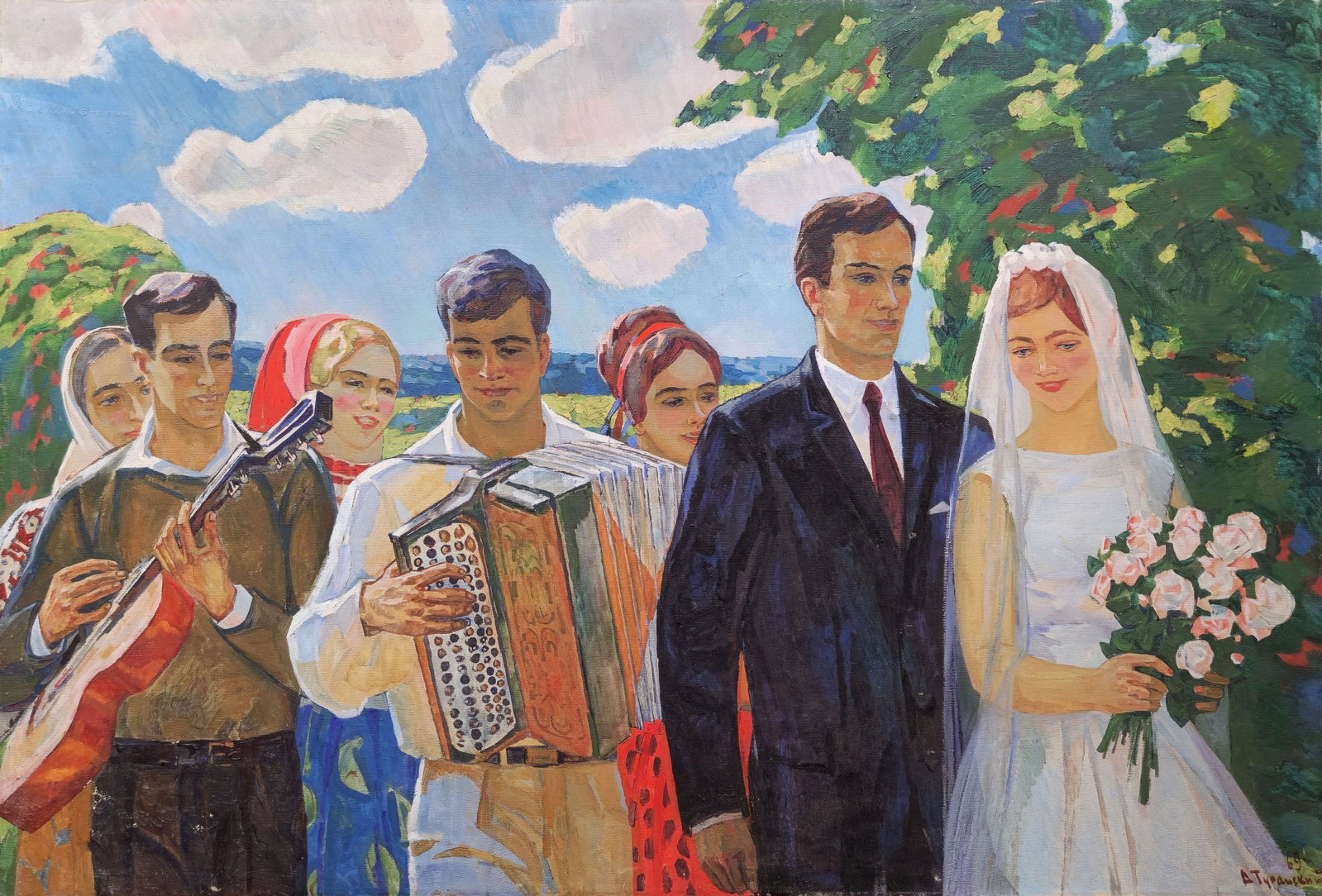Turansky Olexandr (Ukrainian artist), "Wedding", oil on canvas: Title: Turansky Olexandr (Ukrainian artist), "Wedding", oil on canvas Description: ARTIST: Turansky Olexandr Oleksiyovich, Ukrainian artist TITLE: "Wedding" SIZE: 100 x 150 cm, (39 1/4 x 59 in.)