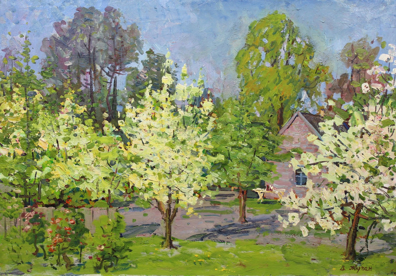 Zhugan Volodymyr (Ukrainian artist), "Garden", oil on canvas: Title: Zhugan Volodymyr (Ukrainian artist), "Garden", oil on canvas Description: ARTIST: Zhugan Volodymyr Oleksandrovych, Ukrainian artist TITLE: "Garden" SIZE: 70 x 100 cm, (27 2/4 x 39 1/4 in.) MEDI