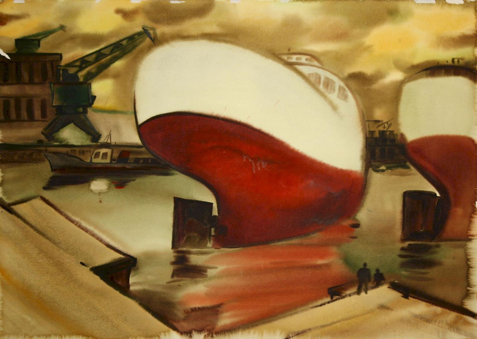Kirilkov Valentin (Ukrainian artist), "Ship in dock", watercolor on paper (1 of 3)