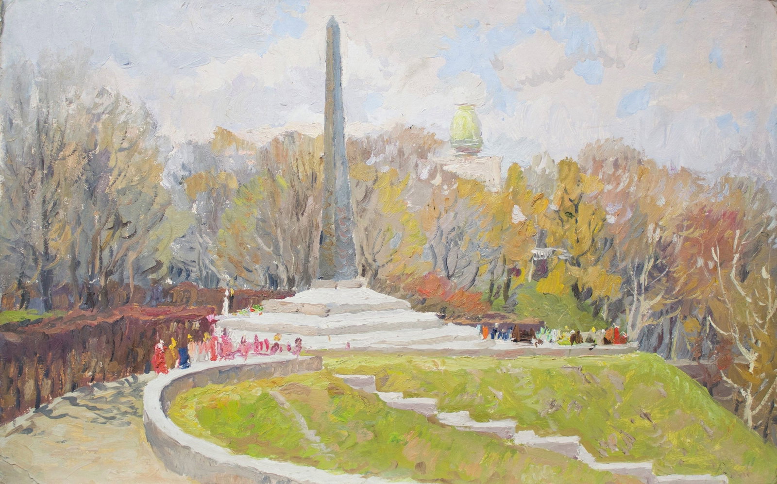 Mynka Olexandr (Ukrainian artist), "Park of glory", oil on cardboard: Title: Mynka Olexandr (Ukrainian artist), "Park of glory", oil on cardboard Description: ARTIST: Mynka Olexandr Fedorovich, Ukrainian artist TITLE: "Park of glory" SIZE: 50 x 80 cm, (19 3/4 x 31 2/4