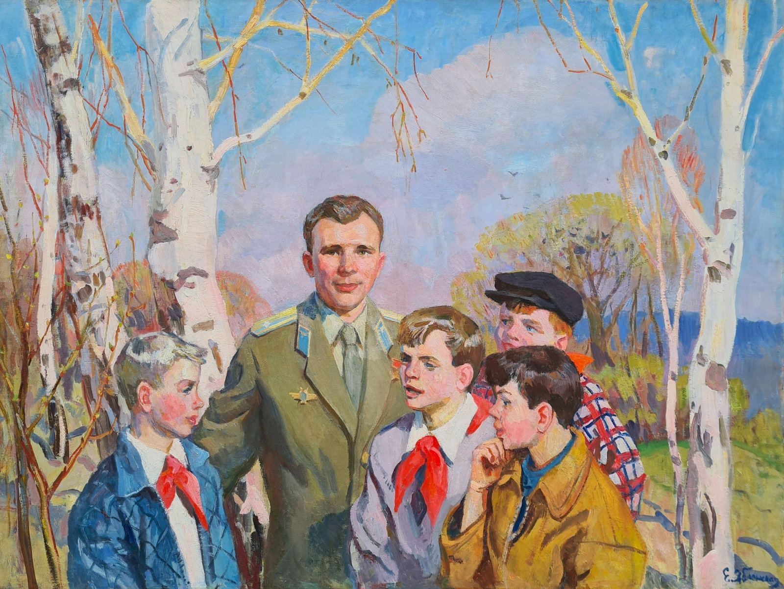 Yablonska Olena (Ukrainian artist), "Gagarin with children", oil on canvas (1 of 4)