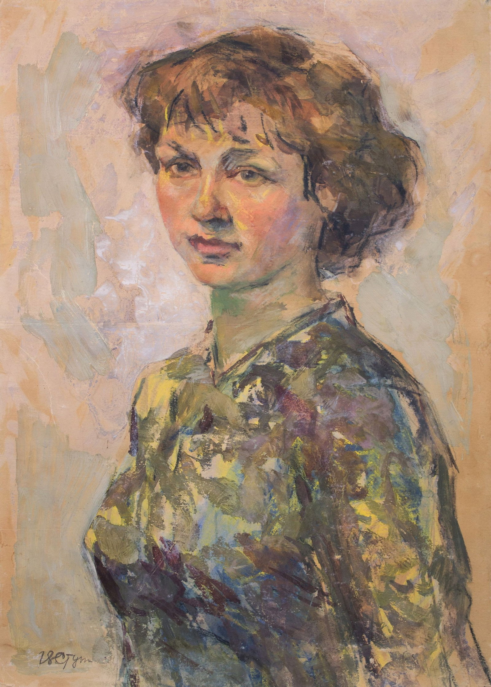 Stupin Valentyn (Ukrainian artist), "Female portrait", oil on cardboard: Title: Stupin Valentyn (Ukrainian artist), "Female portrait", oil on cardboard Description: ARTIST: Stupin Valentyn Ukhimovich, Ukrainian artist TITLE: "Female portrait" SIZE: 60 x 42 cm, (23 2/4 x 16