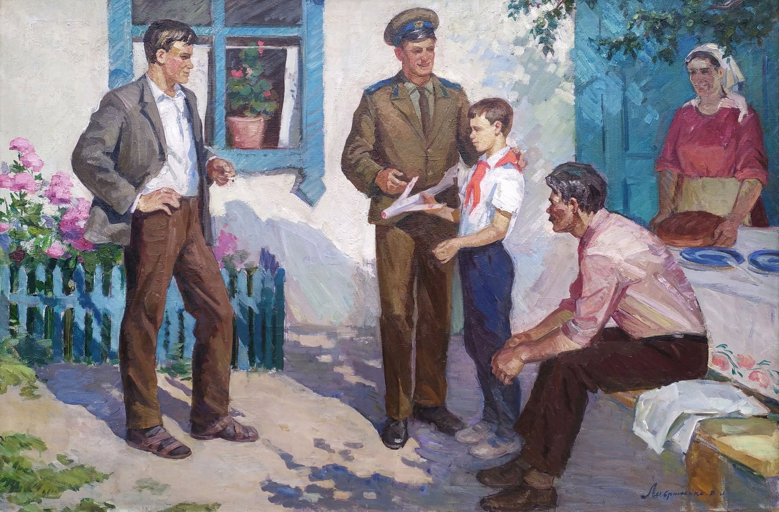 Lavrynenko Vyacheslav (Ukrainian artist), "Sons", oil on canvas: Title: Lavrynenko Vyacheslav (Ukrainian artist), "Sons", oil on canvas Description: ARTIST: Lavrynenko Vyacheslav Ivanovich, Ukrainian artist TITLE: "Sons" SIZE: 100 x 150 cm, (39 1/4 x 59 in.) MEDIUM