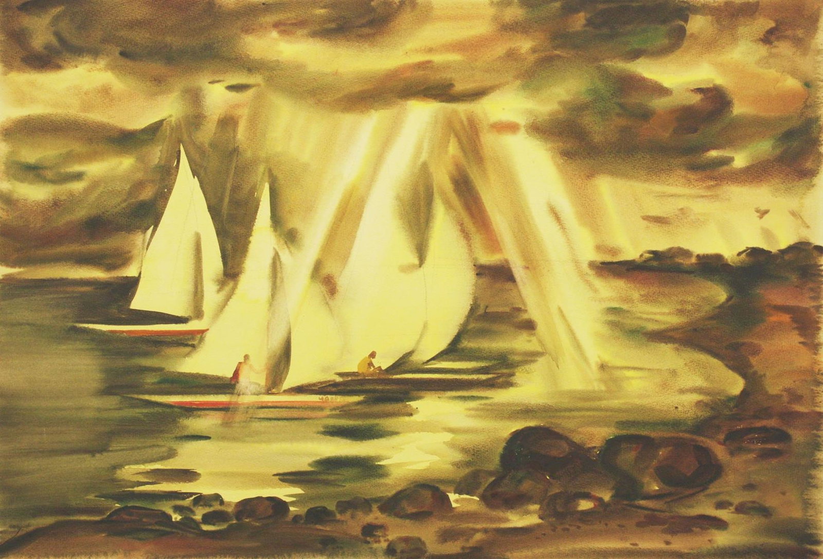 Mynka Olexandr (Ukrainian artist), "Bright regatta", watercolor on paper: Title: Mynka Olexandr (Ukrainian artist), "Bright regatta", watercolor on paper Description: ARTIST: Mynka Olexandr Fedorovich, Ukrainian artist TITLE: "Bright regatta" SIZE: 55 x 79 cm, (21 3/4 x 31 