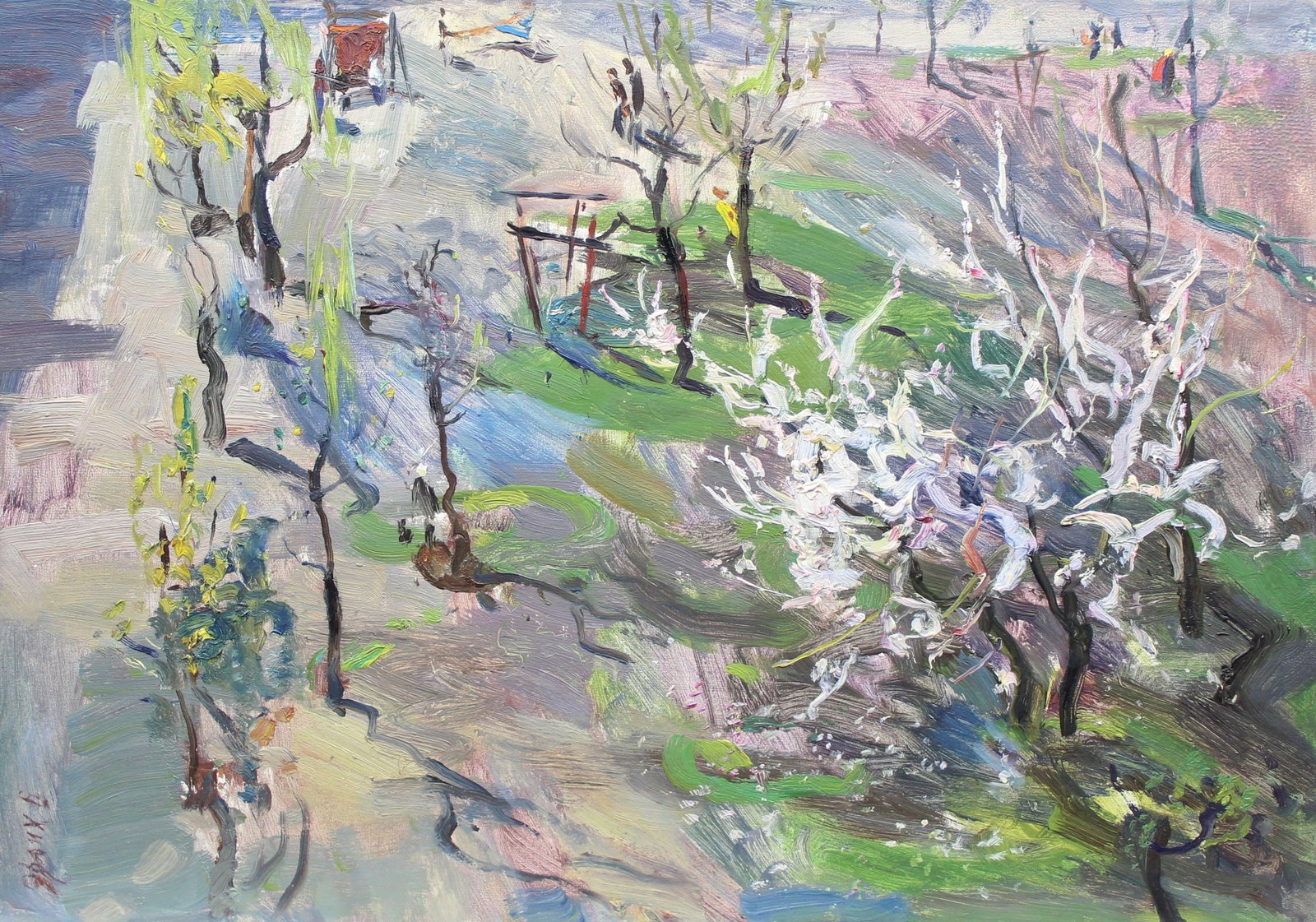 Erlih Volodymyr (Ukrainian artist), "Spring in the yard", oil on cardboard (1 of 4)