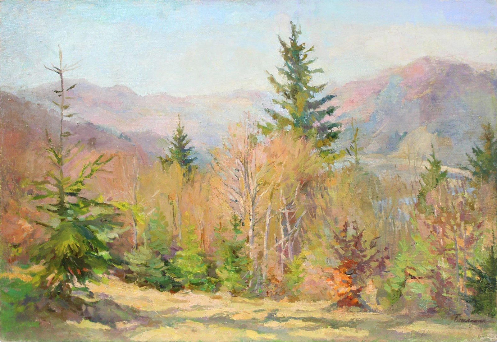 Beklemisheva Iryna (Ukrainian artist), "In the mountains", oil on canvas: Title: Beklemisheva Iryna (Ukrainian artist), "In the mountains", oil on canvas Description: ARTIST: Beklemisheva Iryna Mykhaylivna, Ukrainian artist TITLE: "In the mountains" SIZE: 60 x 84 cm, (23 2/