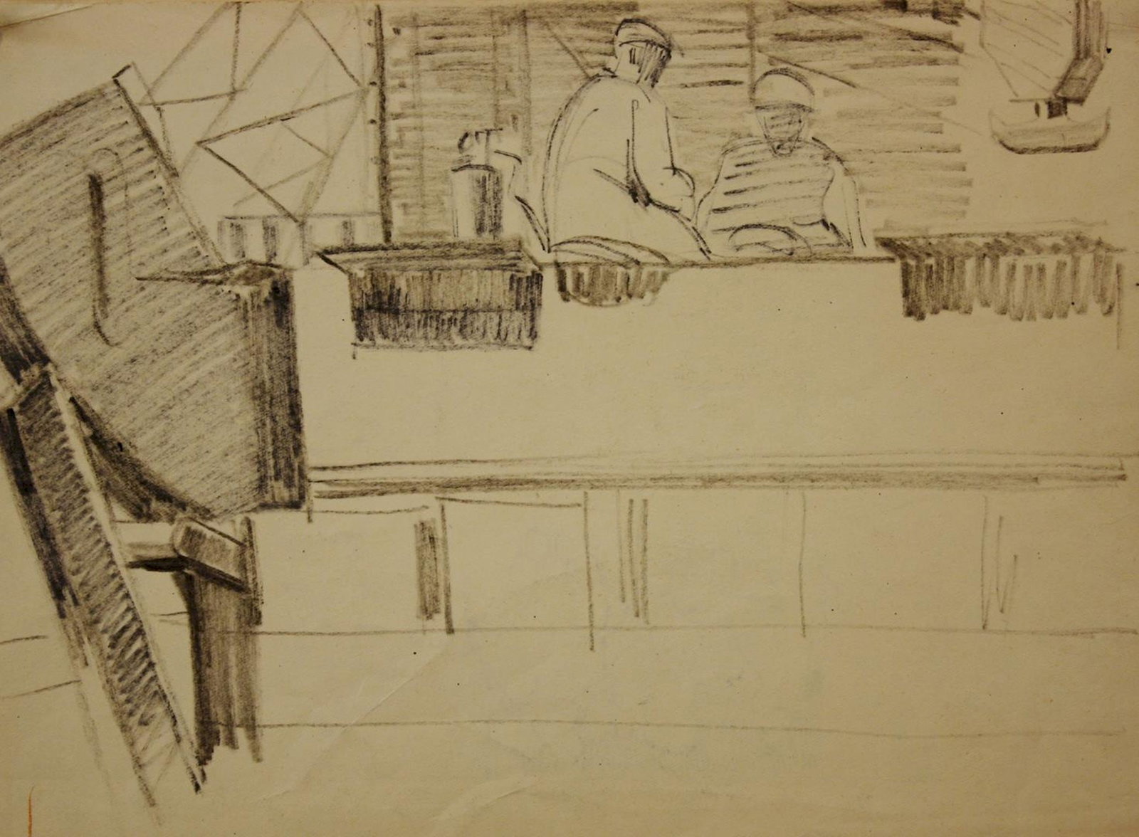 Mynka Olexandr (Ukrainian artist), "Goroshino village", pencil on paper: Title: Mynka Olexandr (Ukrainian artist), "Goroshino village", pencil on paper Description: ARTIST: Mynka Olexandr Fedorovich, Ukrainian artist TITLE: "Goroshino village" SIZE: 28 x 40 cm, (11 x 15 3/