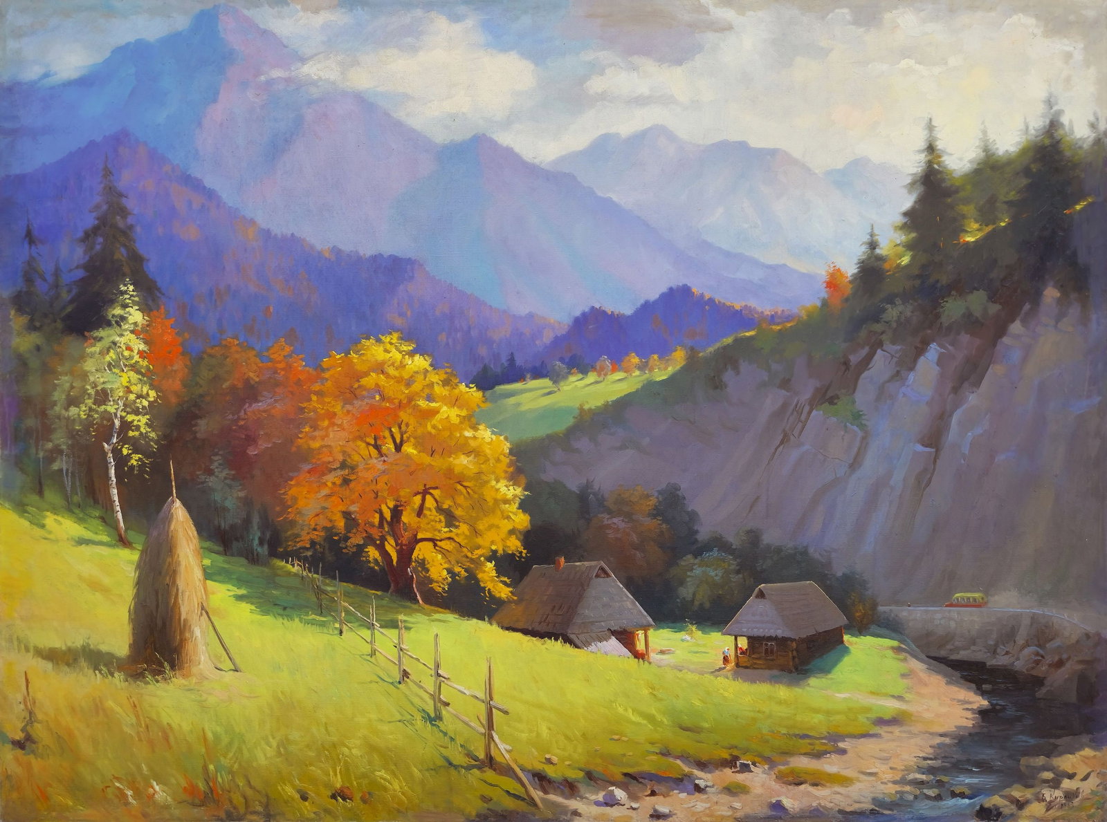 Kurlikov Boris (Ukrainian artist), "In the mountains", oil on canvas: Title: Kurlikov Boris (Ukrainian artist), "In the mountains", oil on canvas Description: ARTIST: Kurlikov Boris Semenovich, Ukrainian artist TITLE: "In the mountains" SIZE: 148 x 198 cm, (58 1/4 x 78 