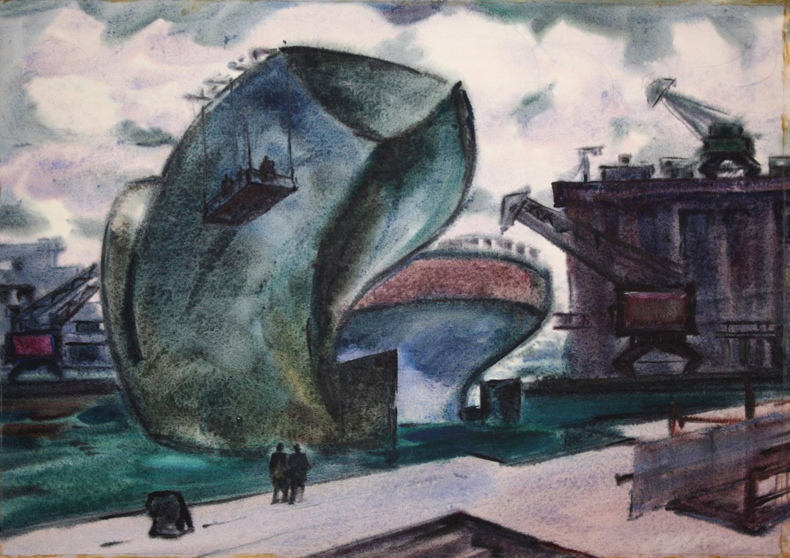 Kirilkov Valentin (Ukrainian artist), "Hot repair", watercolor on paper: Title: Kirilkov Valentin (Ukrainian artist), "Hot repair", watercolor on paper Description: ARTIST: Kirilkov Valentin Feodosievich, Ukrainian artist TITLE: "Hot repair" SIZE: 59 x 82 cm, (23 1/4 x 32