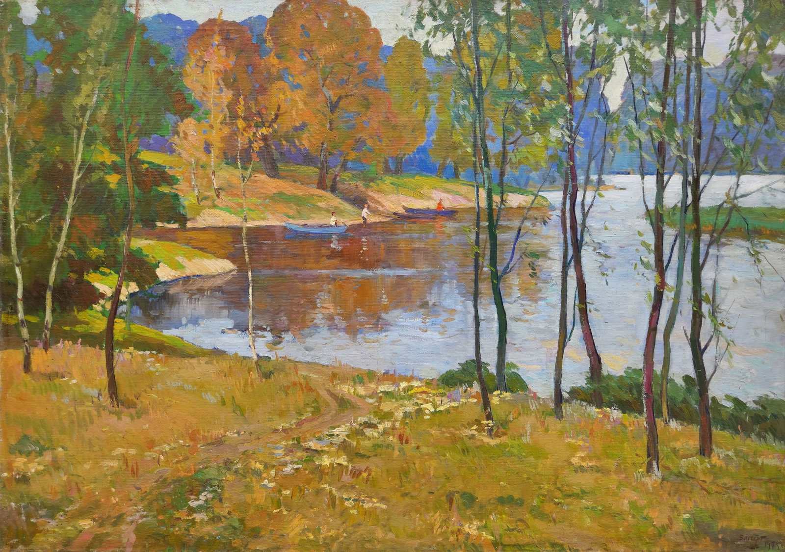 Elbert Victor (Ukrainian artist), "On the river", oil on canvas: Title: Elbert Victor (Ukrainian artist), "On the river", oil on canvas Description: ARTIST: Elbert Victor Davydovich, Ukrainian artist TITLE: "On the river" SIZE: 97 x 136 cm, (38 1/4 x 53 2/4 in.) ME
