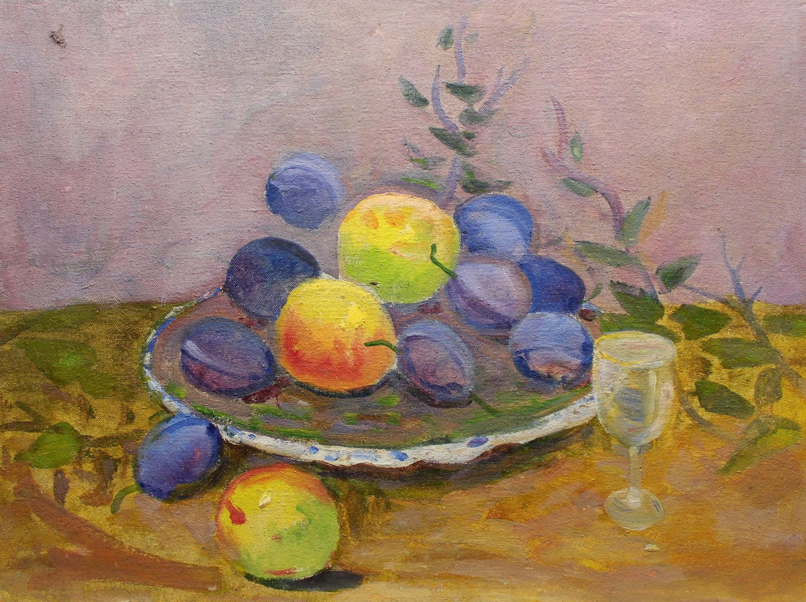 Tyukha Ivan (Ukrainian artist), "Still life with plums", oil on canvas on cardboard: Title: Tyukha Ivan (Ukrainian artist), "Still life with plums", oil on canvas on cardboard Description: ARTIST: Tyukha Ivan Andriyovich, Ukrainian artist TITLE: "Still life with plums" SIZE: 47 x 62