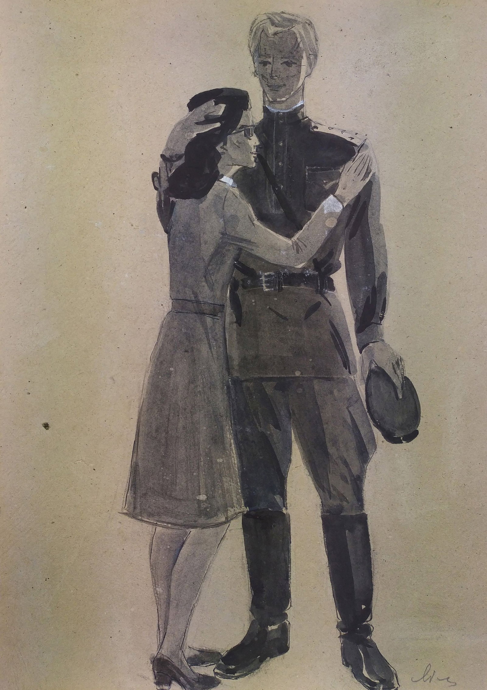 Yablonska Olena (Ukrainian artist), "Returned", watercolor on cardboard: Title: Yablonska Olena (Ukrainian artist), "Returned", watercolor on cardboard Description: ARTIST: Yablonska Olena Nylivna, Ukrainian artist TITLE: "Returned" SIZE: 52 x 37 cm, (20 2/4 x 14 2/4 in.)