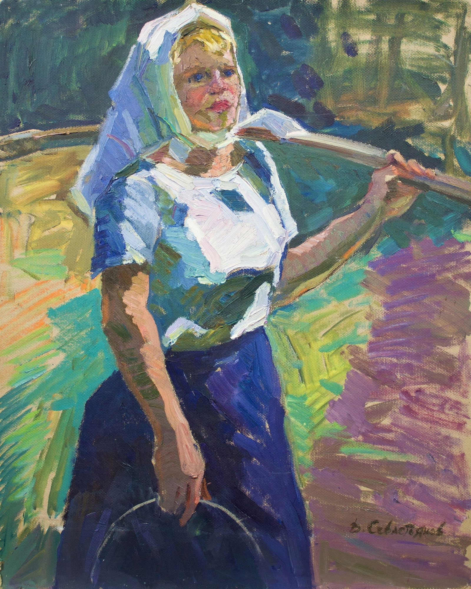 Sevastyanov Victor (Ukrainian artist), "Woman with yoke", oil on cardboard (1 of 5)