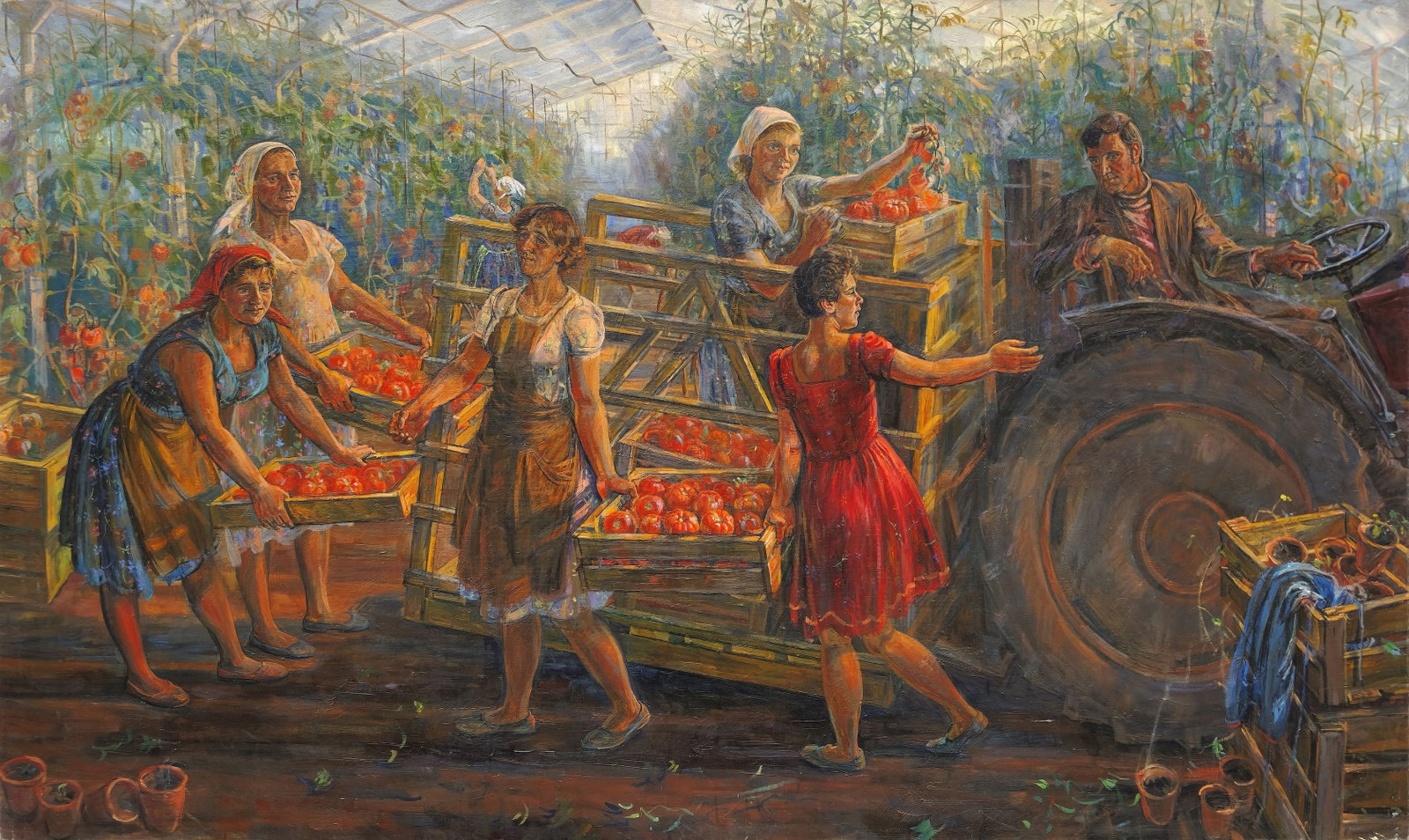 Zaitsev Mykola (Ukrainian artist), "Picking tomatoes", oil on canvas (1 of 4)
