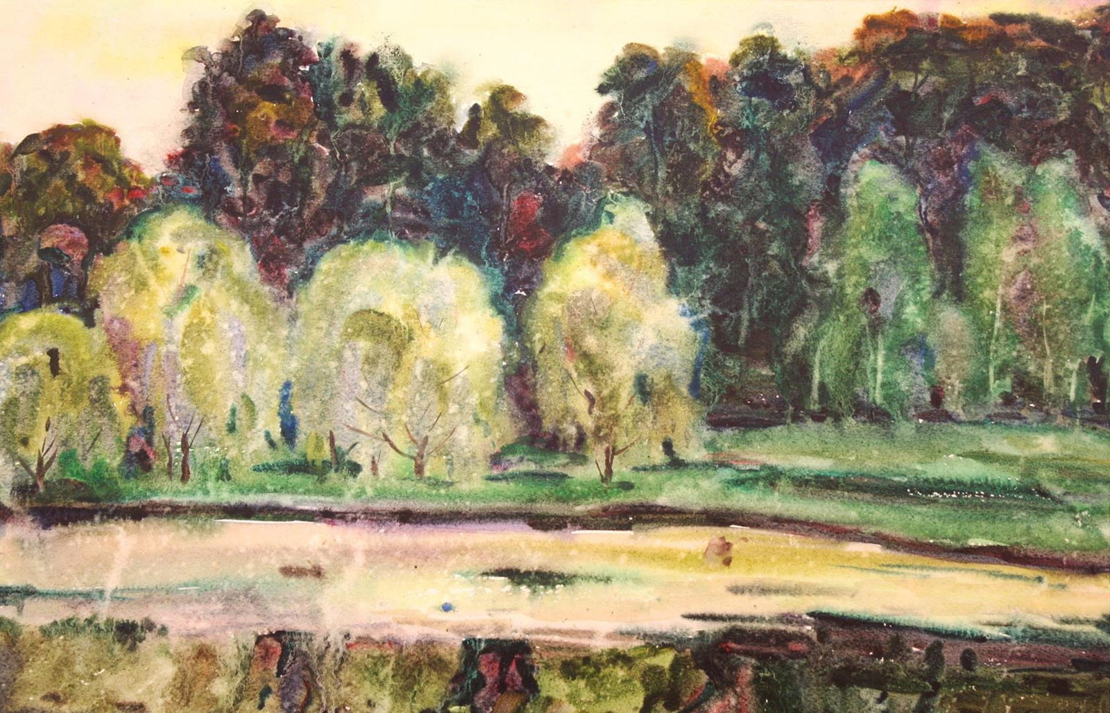 Mynka Olexandr (Ukrainian artist), "Evening over a pond", watercolor on paper (1 of 3)
