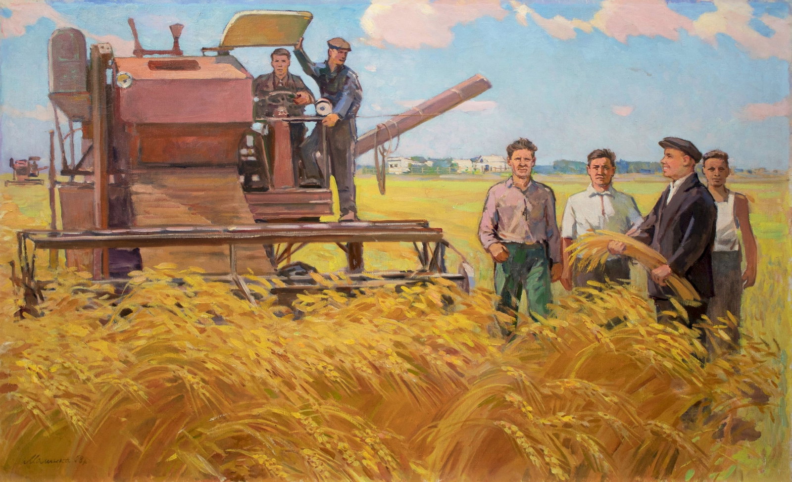 Malinka Mykola (Ukrainian artist), "Wheat harvest", oil on canvas: Title: Malinka Mykola (Ukrainian artist), "Wheat harvest", oil on canvas Description: ARTIST: Malinka Mykola Opanasovich, Ukrainian artist TITLE: "Wheat harvest" SIZE: 74 x 119 cm, (29 1/4 x 46 3/4