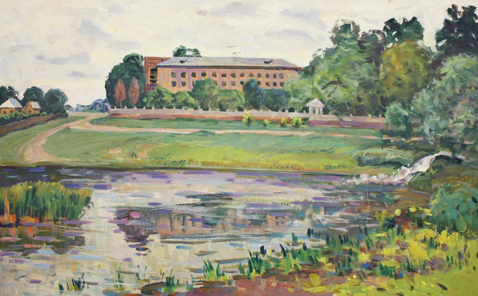 Tyukha Ivan (Ukrainian artist), "The pond on the outskirts", oil on cardboard: Title: Tyukha Ivan (Ukrainian artist), "The pond on the outskirts", oil on cardboard Description: ARTIST: Tyukha Ivan Andriyovich, Ukrainian artist TITLE: "The pond on the outskirts" SIZE: 50 x 80