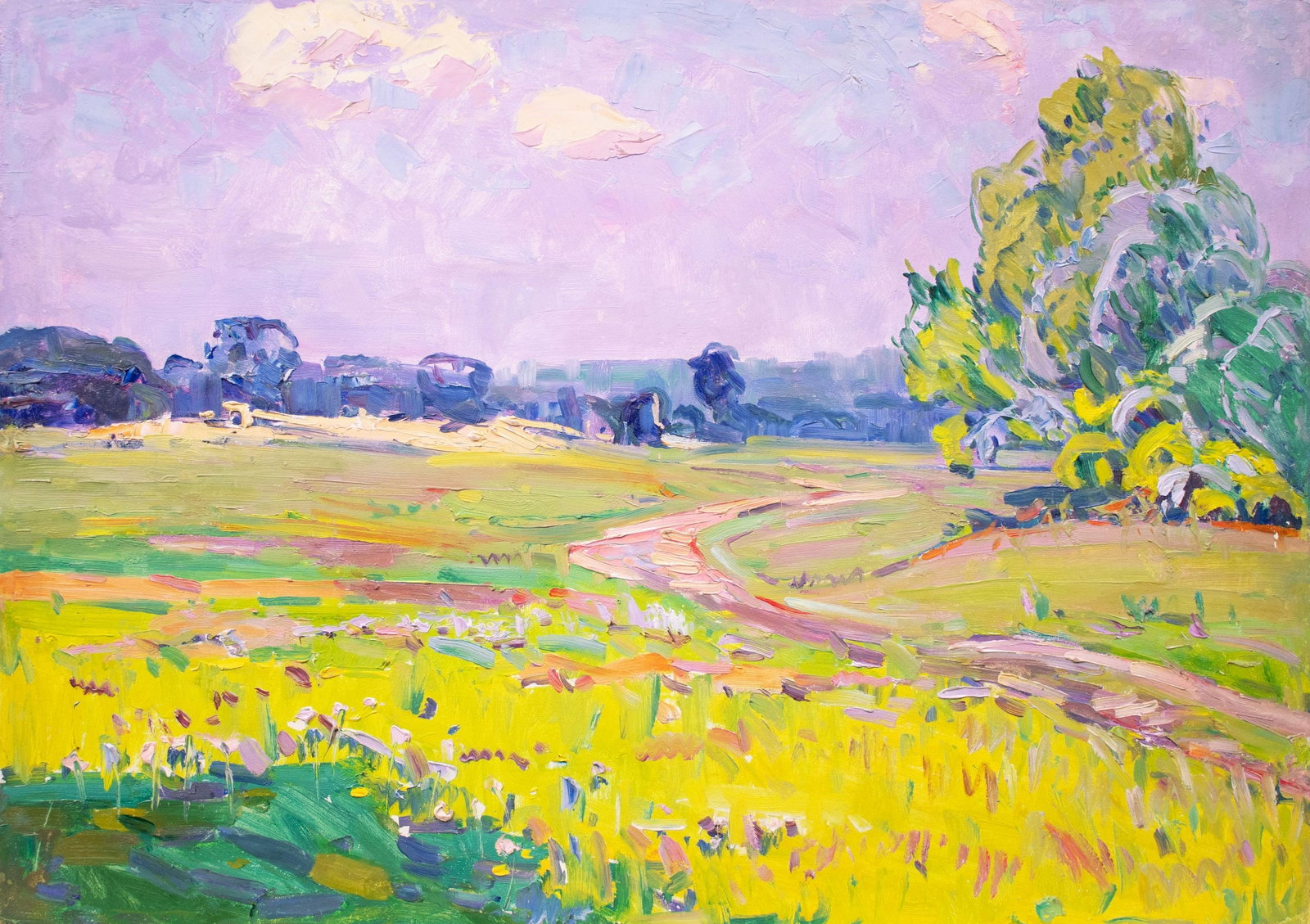 Tyukha Ivan (Ukrainian artist), "The road to the field", oil on cardboard: Title: Tyukha Ivan (Ukrainian artist), "The road to the field", oil on cardboard Description: ARTIST: Tyukha Ivan Andriyovich, Ukrainian artist TITLE: "The road to the field" SIZE: 50 x 70 cm, (19 3/4