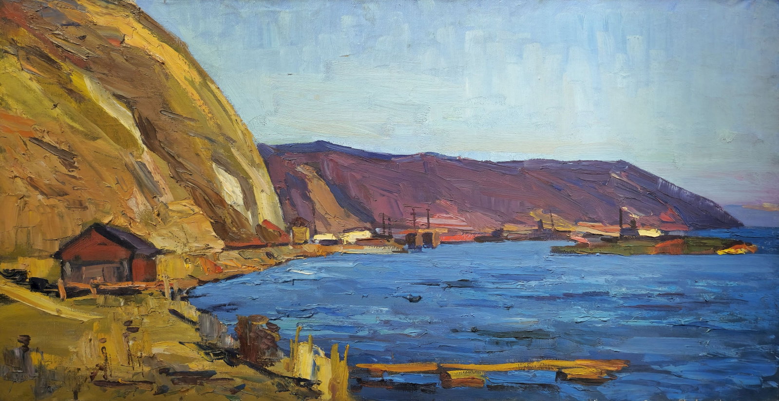Zhugan Volodymyr (Ukrainian artist), "Bay", oil on canvas: Title: Zhugan Volodymyr (Ukrainian artist), "Bay", oil on canvas Description: ARTIST: Zhugan Volodymyr Oleksandrovych, Ukrainian artist TITLE: "Bay" SIZE: 50 x 97 cm, (19 3/4 x 38 1/4 in.) MEDIUM: oil