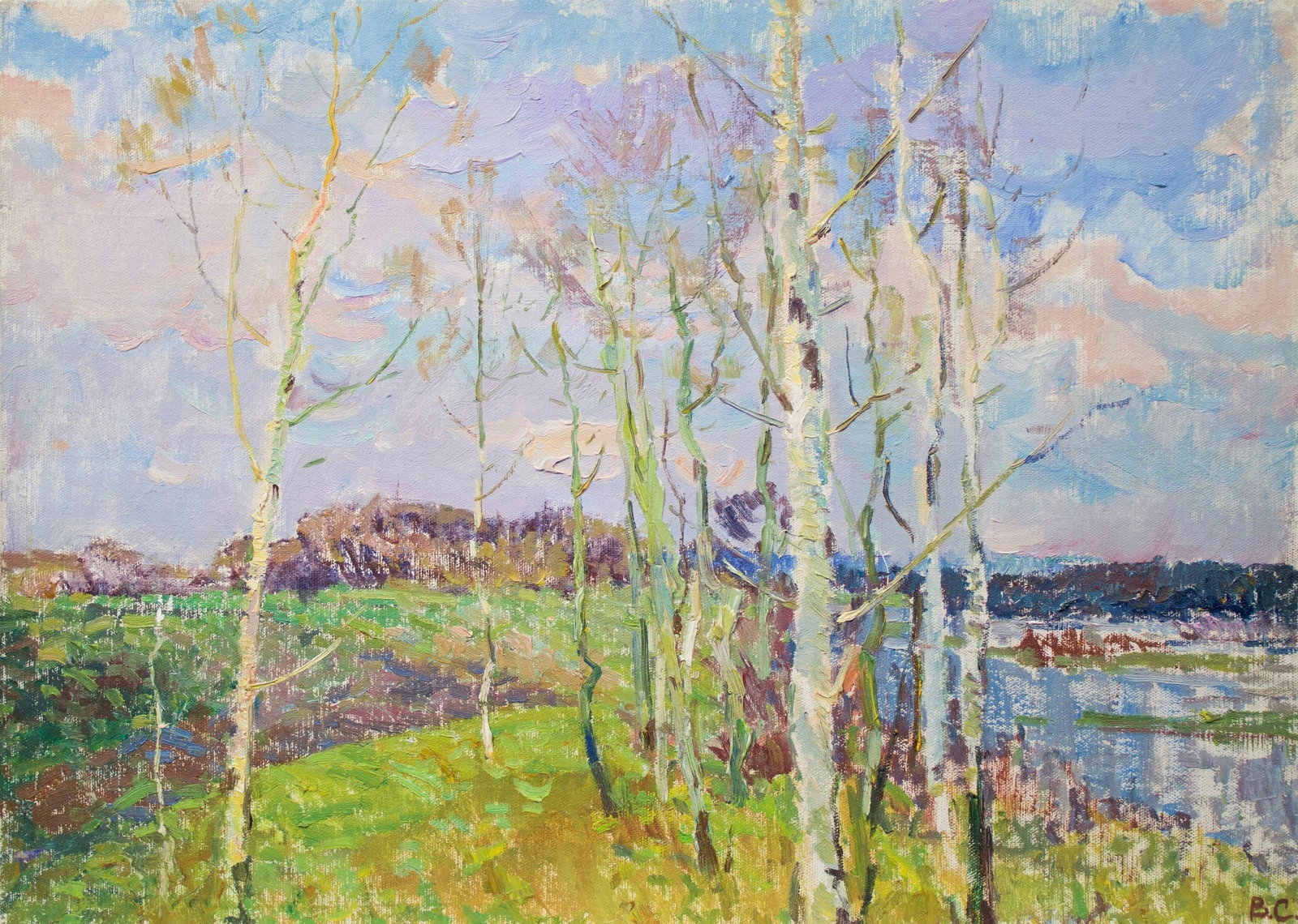 Sevastyanov Victor (Ukrainian artist), "Birch trees on the river bank", oil on canvas on cardboard (1 of 4)