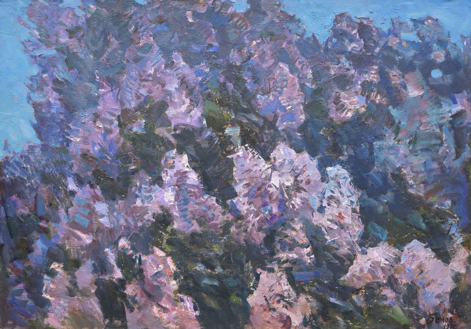 Belov Victor (Ukrainian artist), "Lilac", oil on canvas: Title: Belov Victor (Ukrainian artist), "Lilac", oil on canvas Description: ARTIST: Belov Victor Omelyanovich, Ukrainian artist TITLE: "Lilac" SIZE: 95 x 135 cm, (37 2/4 x 53 1/4 in.) MEDIUM: oil on