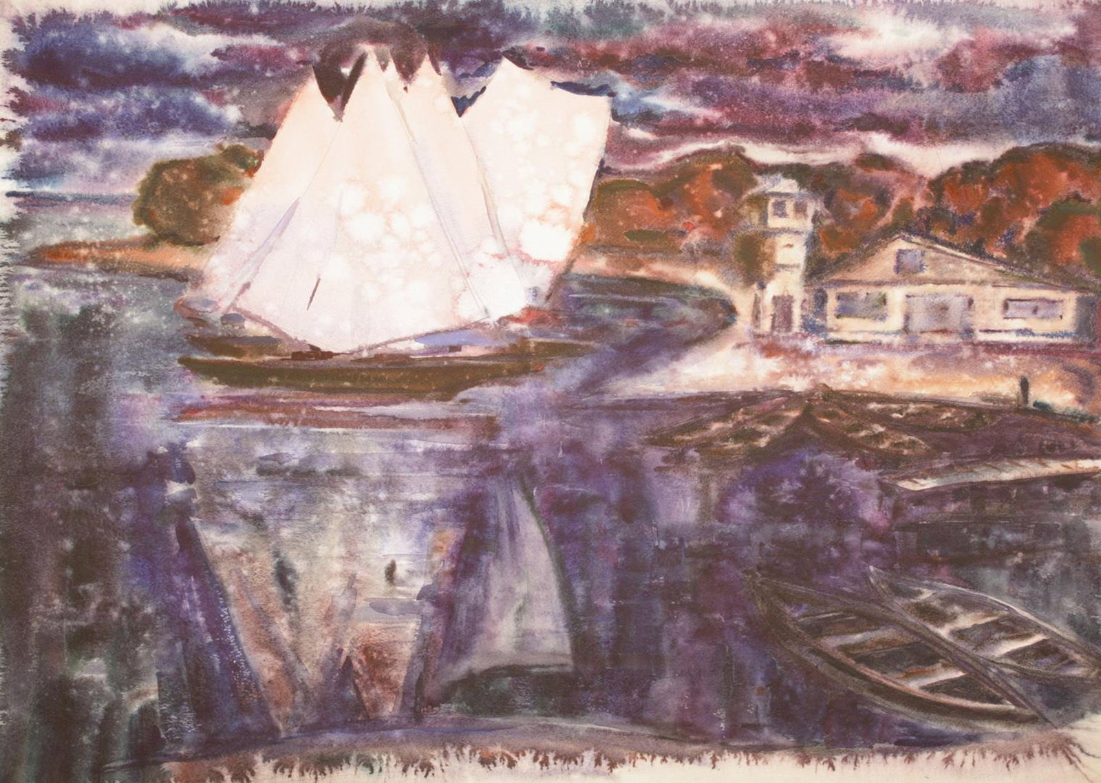 Mynka Olexandr (Ukrainian artist), "Yachts at the frontier", watercolor on paper: Title: Mynka Olexandr (Ukrainian artist), "Yachts at the frontier", watercolor on paper Description: ARTIST: Mynka Olexandr Fedorovich, Ukrainian artist TITLE: "Yachts at the frontier" SIZE: 61 x 86 c