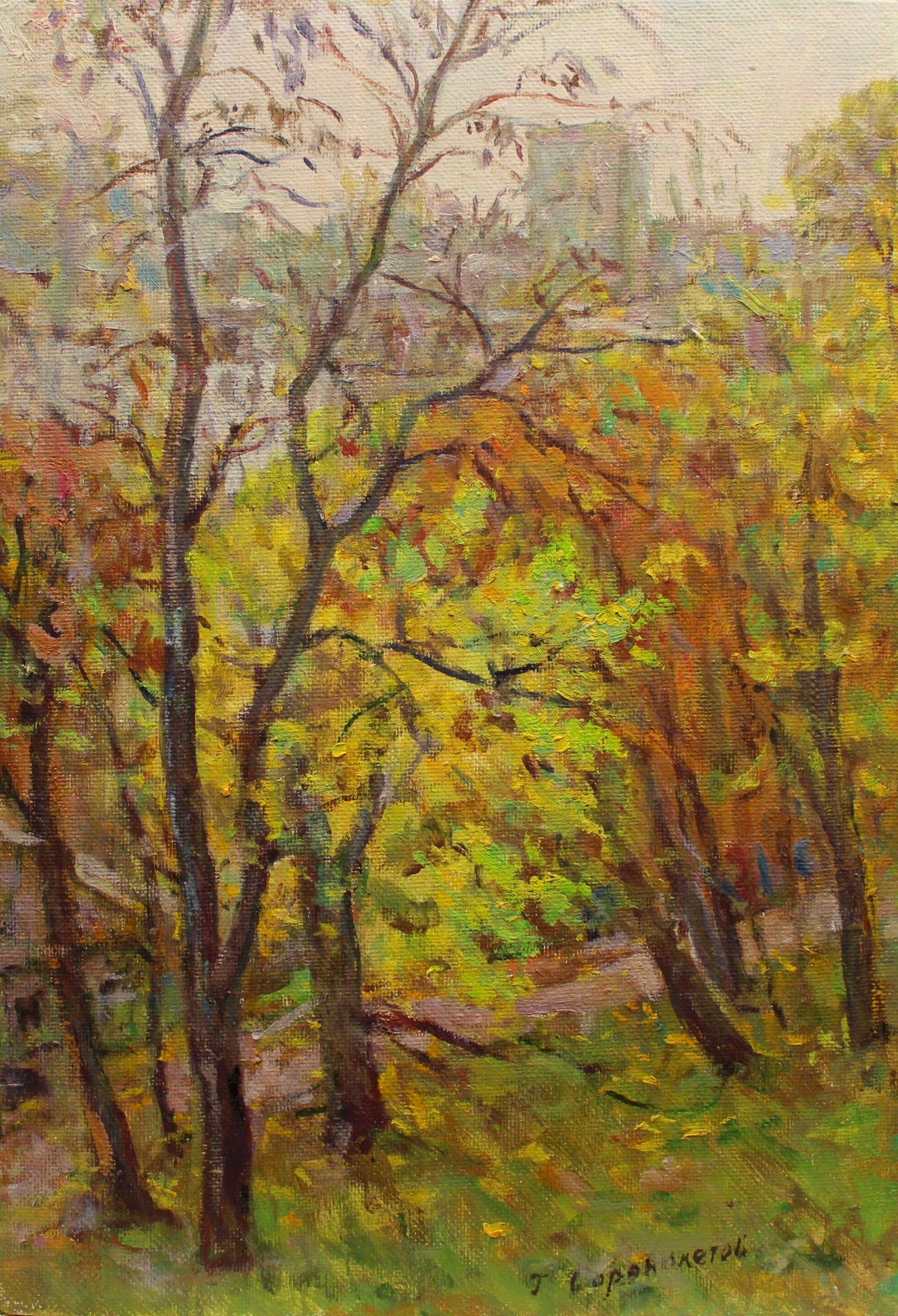 Sorokoletov Gavriil (Ukrainian artist), "Autumn park", oil on cardboard: Title: Sorokoletov Gavriil (Ukrainian artist), "Autumn park", oil on cardboard Description: ARTIST: Sorokoletov Gavriil Volodymyrovych, Ukrainian artist TITLE: "Autumn park" SIZE: 50 x 34 cm, (19 3/4 