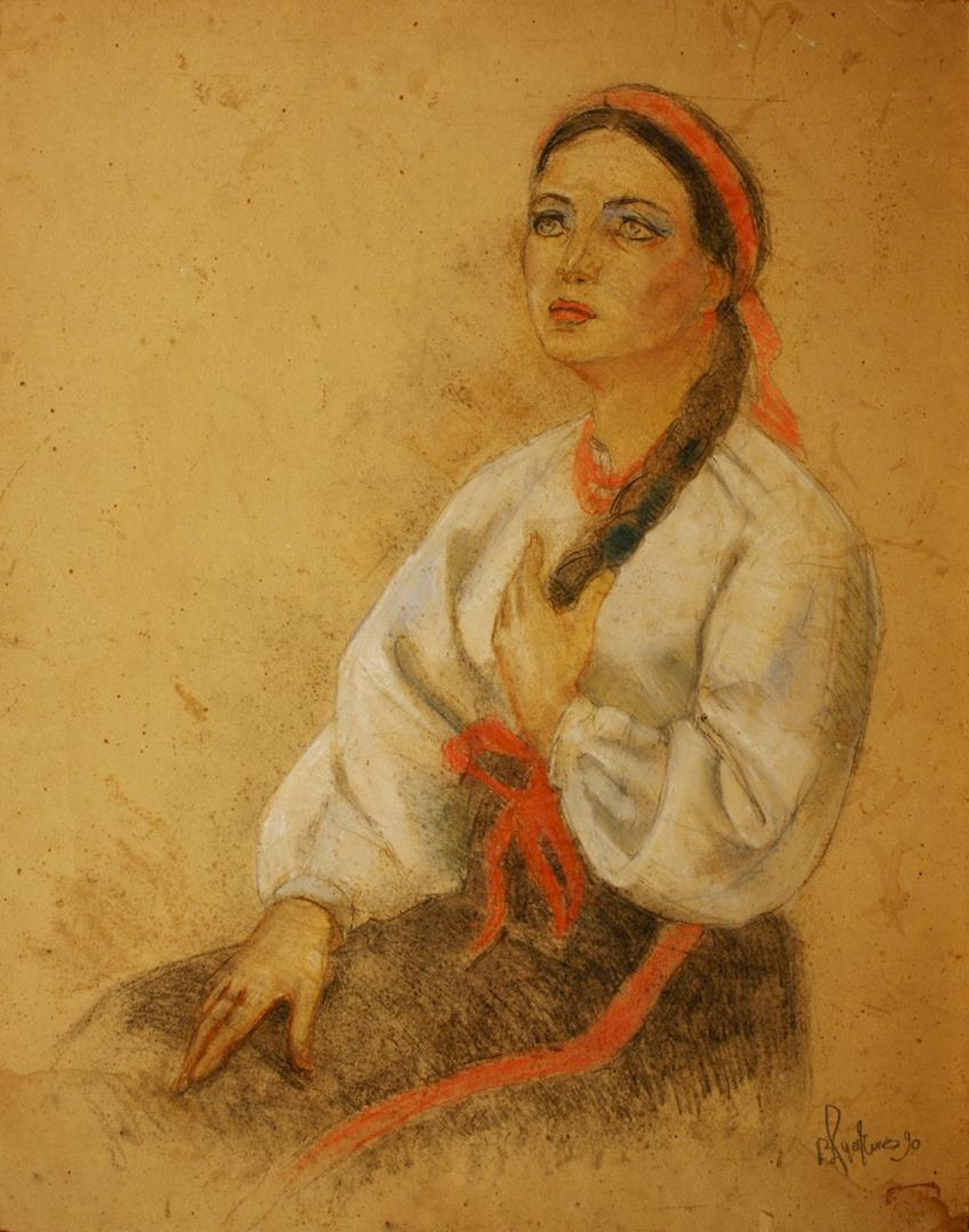 Rudenko Volodymyr (Ukrainian artist), "Actress in folk costume", mixed technique on cardboard (1 of 3)