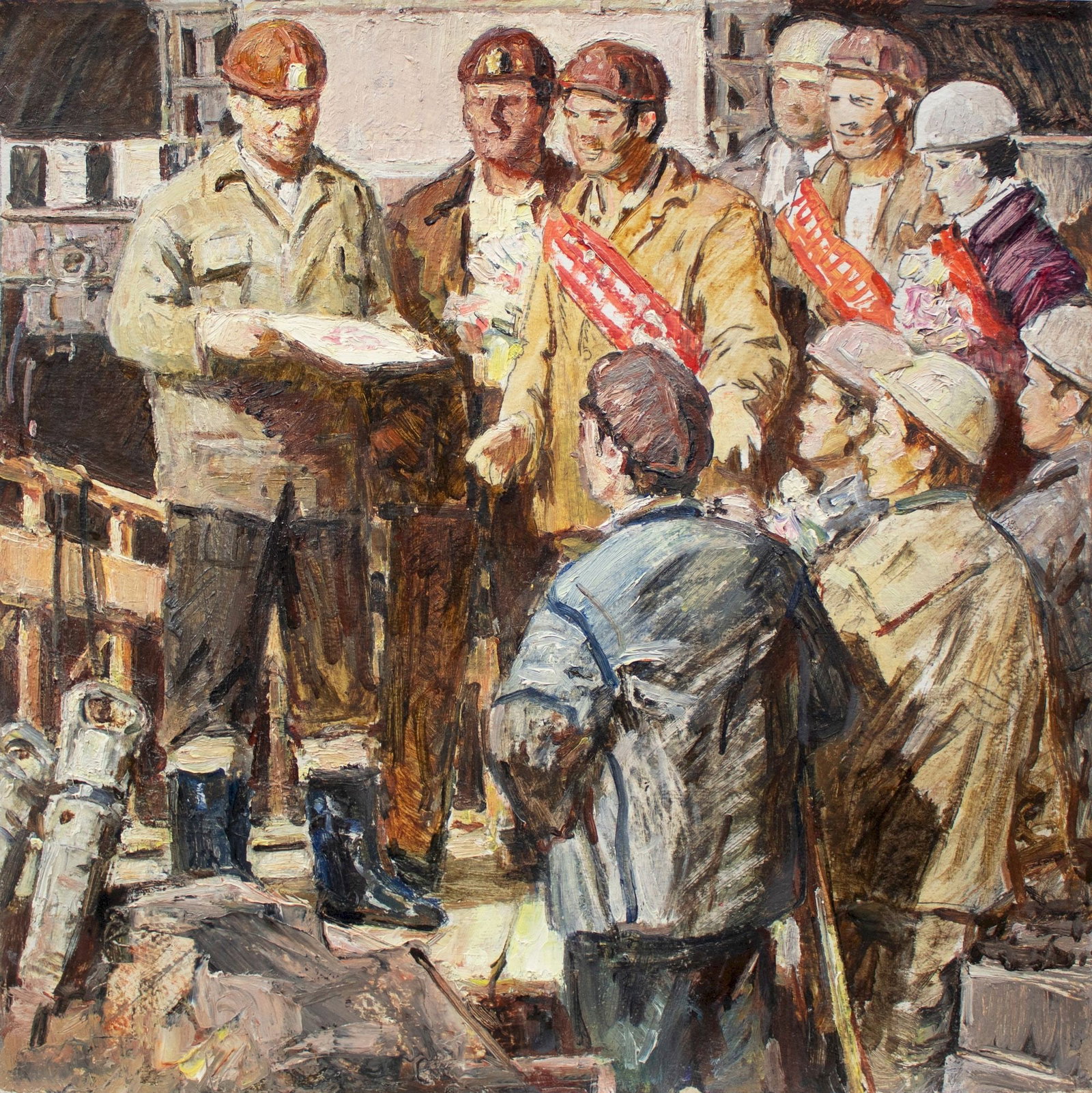 Zherdzitsky Evgeny (Ukrainian artist), "Metro builders", oil on cardboard (1 of 3)