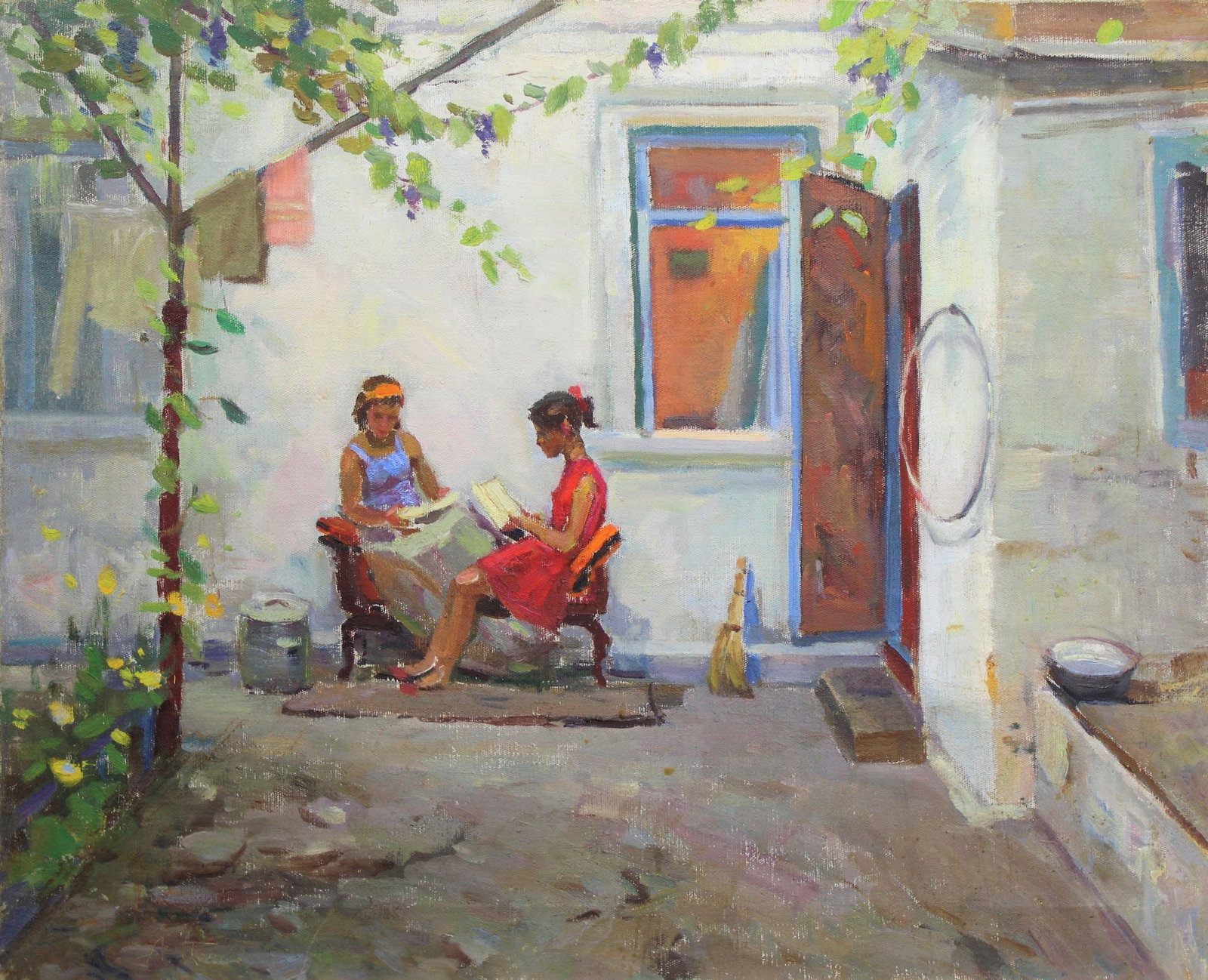 Popov Olexiy (Ukrainian artist), "Reading books", oil on canvas: Title: Popov Olexiy (Ukrainian artist), "Reading books", oil on canvas Description: ARTIST: Popov Olexiy Olexiyovych, Ukrainian artist TITLE: "Reading books" SIZE: 60 x 74 cm, (23 2/4 x 29 1/4 in.) ME