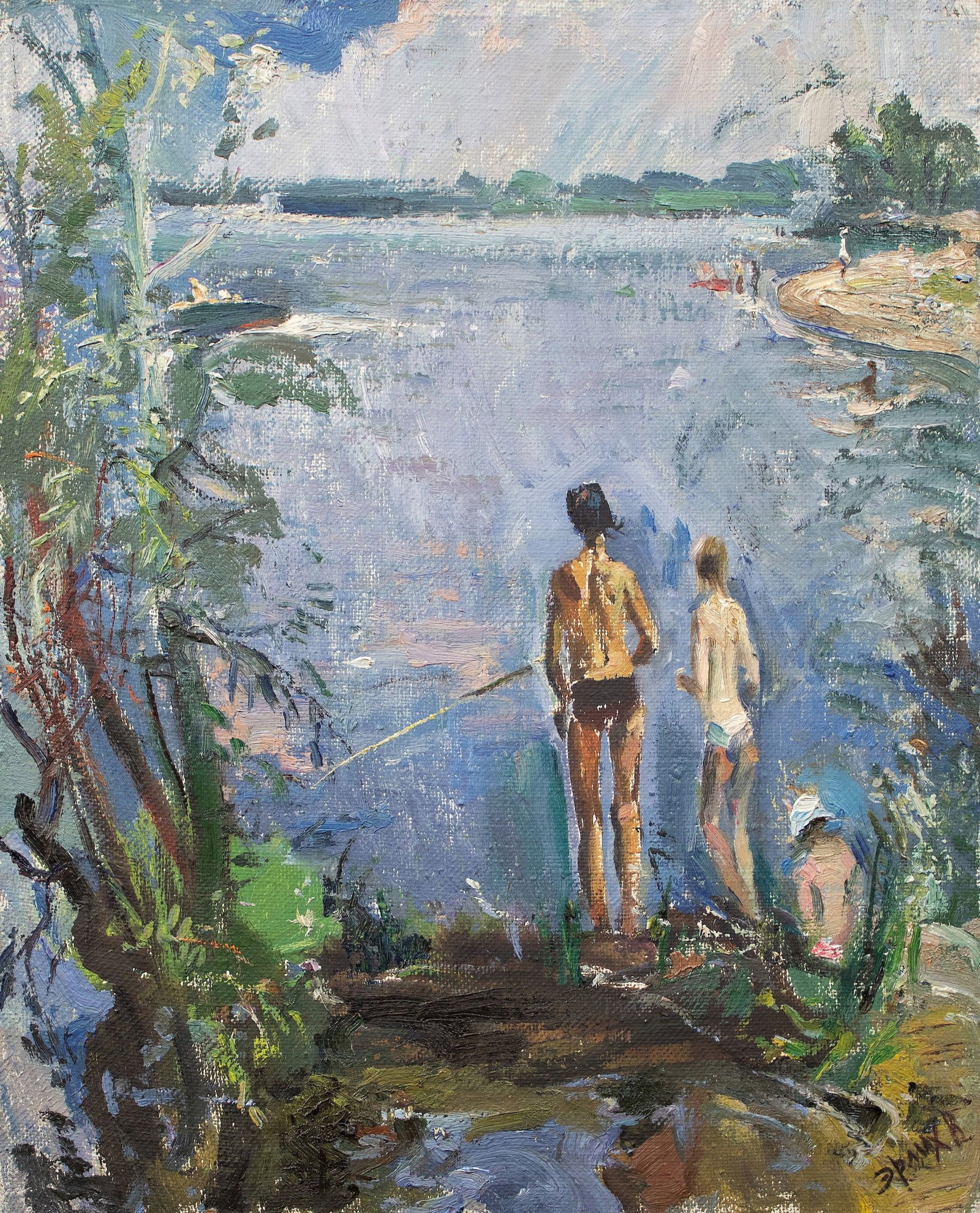 Erlih Volodymyr (Ukrainian artist), "Relaxation", oil on canvas: Title: Erlih Volodymyr (Ukrainian artist), "Relaxation", oil on canvas Description: ARTIST: Erlih Volodymyr Isaakovich, Ukrainian artist TITLE: "Relaxation" SIZE: 50 x 40 cm, (19 3/4 x 15 3/4 in.)
