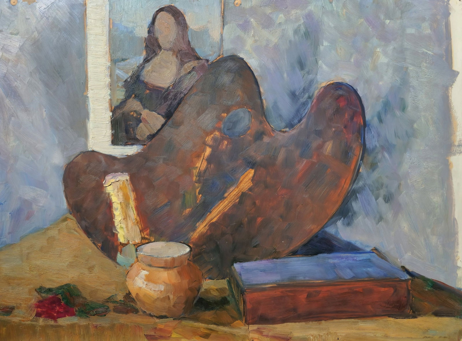 Tyukha Ivan (Ukrainian artist), "Still life with palette and reproduction", oil on paper (1 of 4)